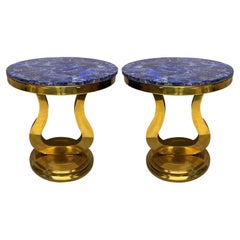 Pair of Stylish Gilt Brass & Lapis Lazuli Side Tables