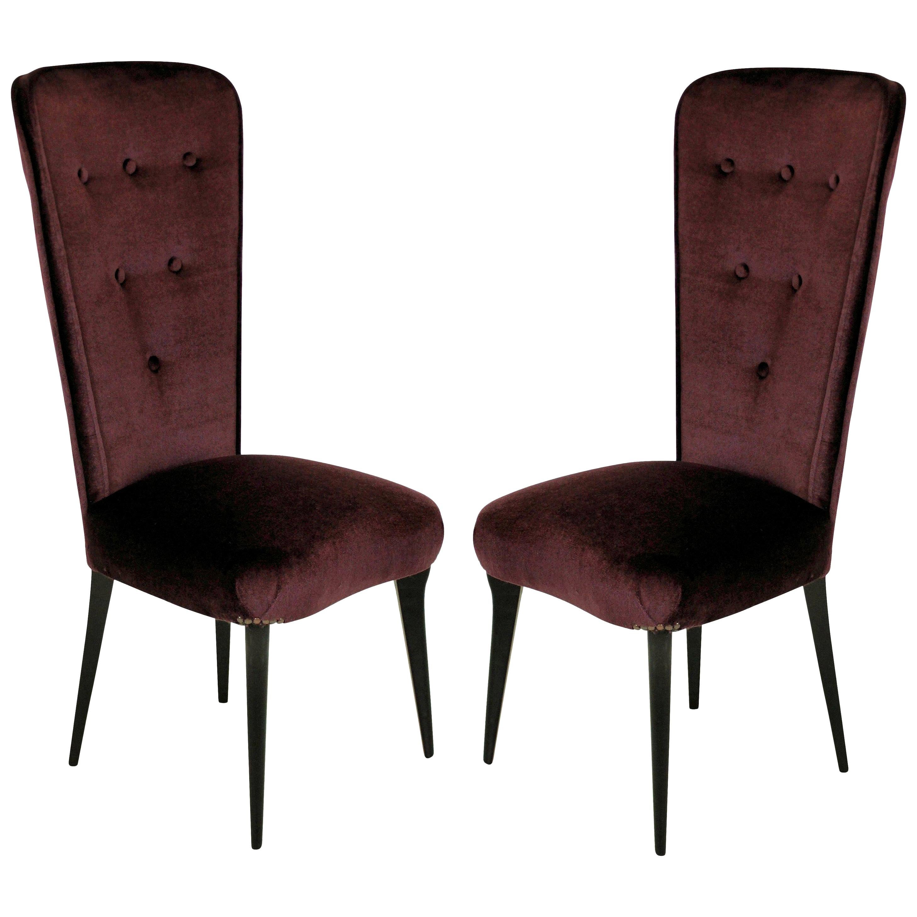 Pair of Stylish Italian Bedroom Chairs in Mohair Velvet