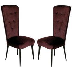Pair of Stylish Italian Bedroom Chairs in Mohair Velvet