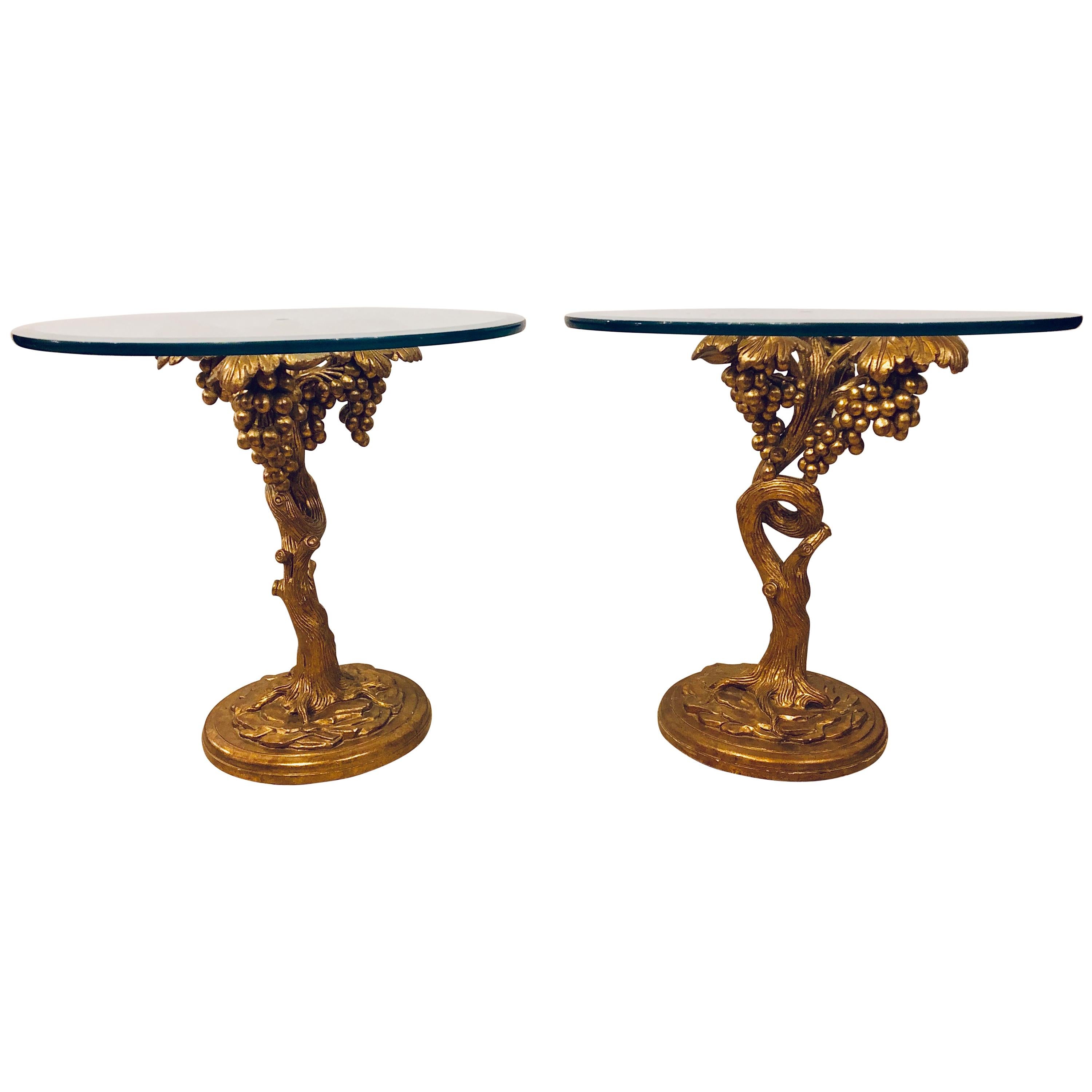 Pair of Stylish Italian Carved Side Tables, Grapes on the Vine Design