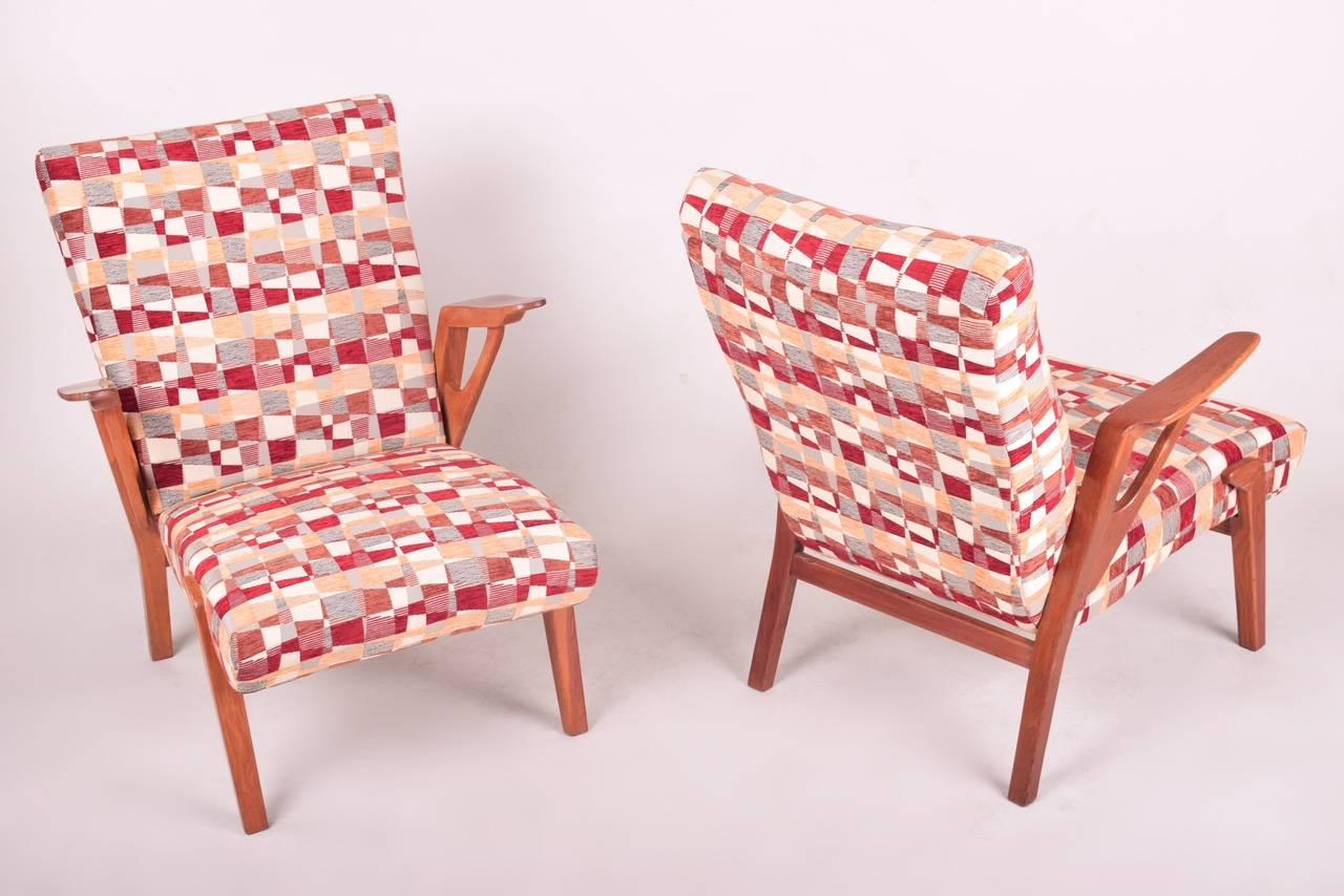 Czech Pair of Stylish beech armchairs by Bohumil Landsman, 1960s