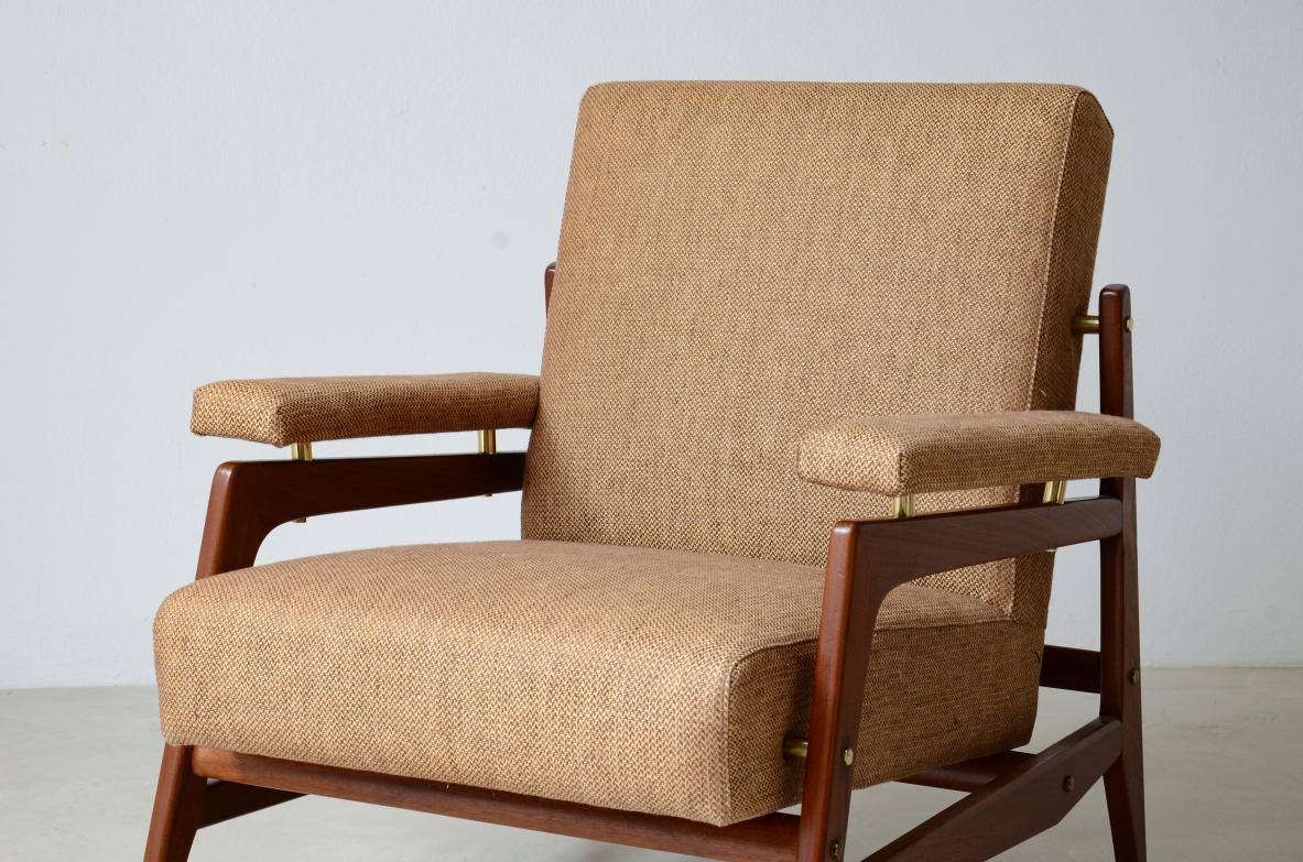 Pair of stylish modernist armchairs in wood and upholstery  In Excellent Condition In Milano, IT