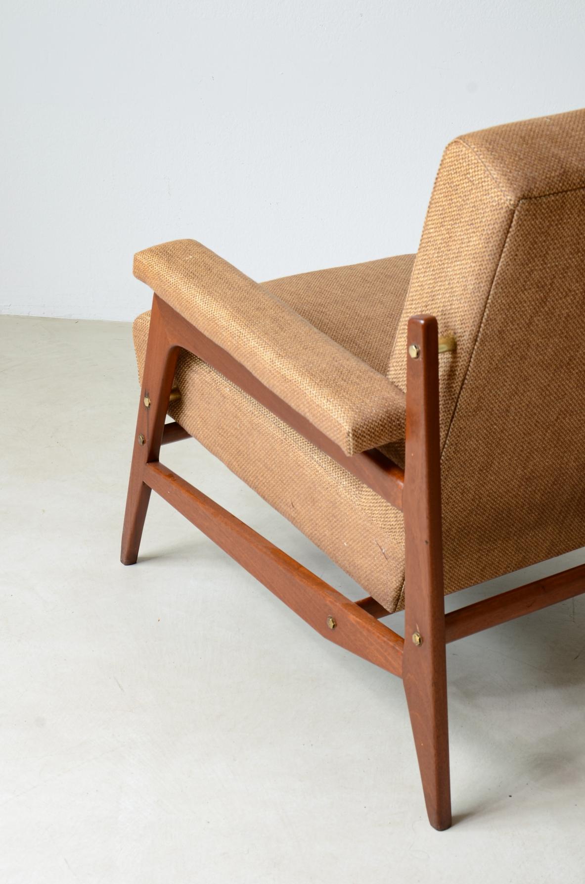 20th Century Pair of stylish modernist armchairs in wood and upholstery 
