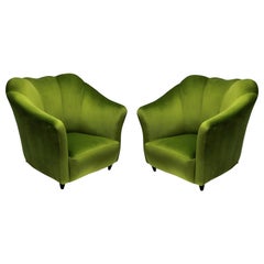 Pair of Stylish Parisi Armchairs in Apple Green Velvet