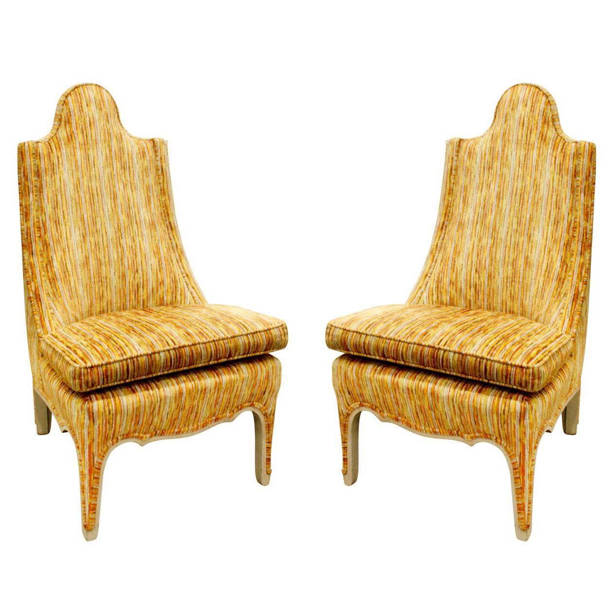 Pair of Stylish Slipper Chairs with Lacquered Wood Trim, 1960s