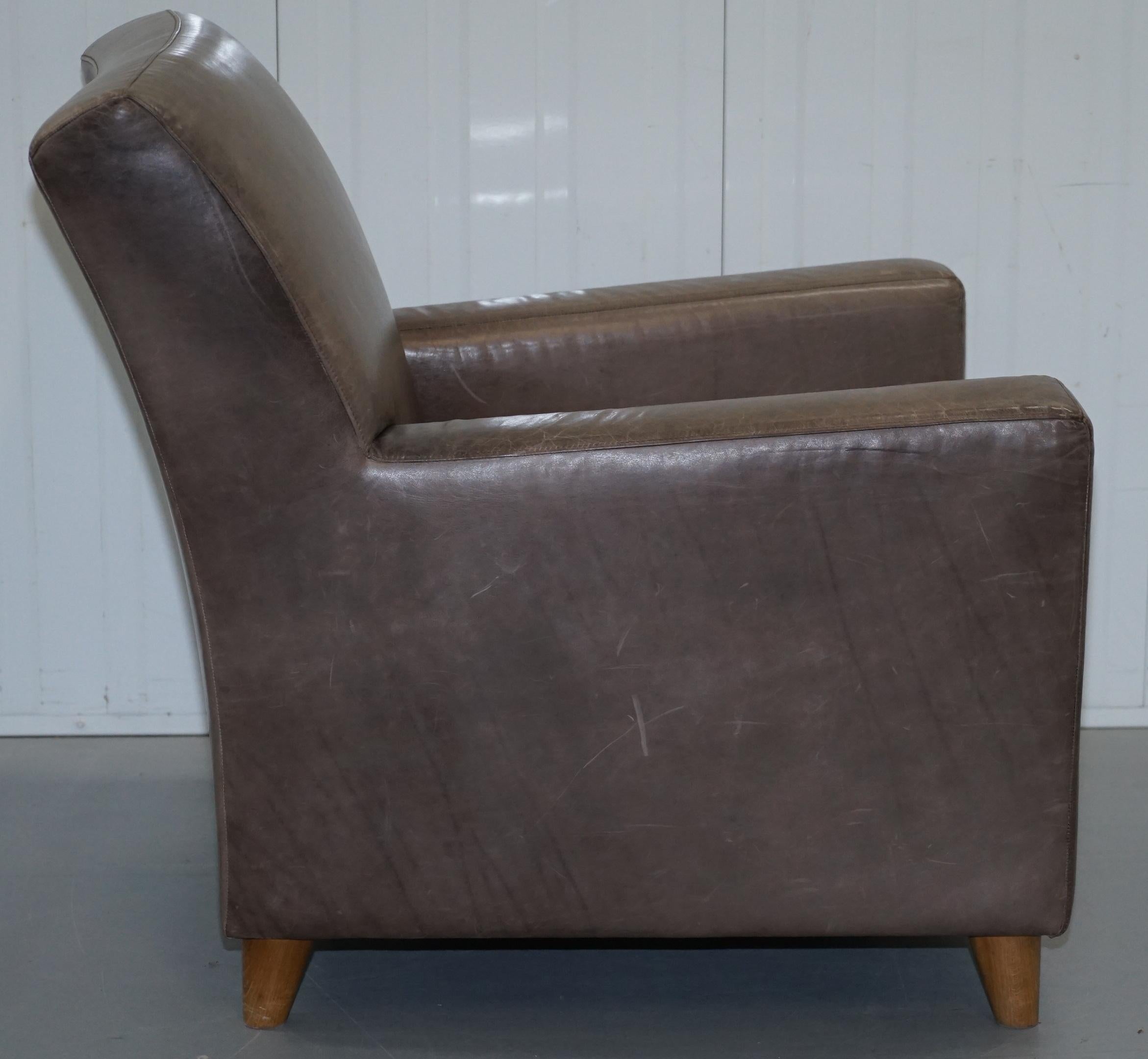 Pair of Stylish Terence Conran Italian Grey Heritage Leather Armchairs 4