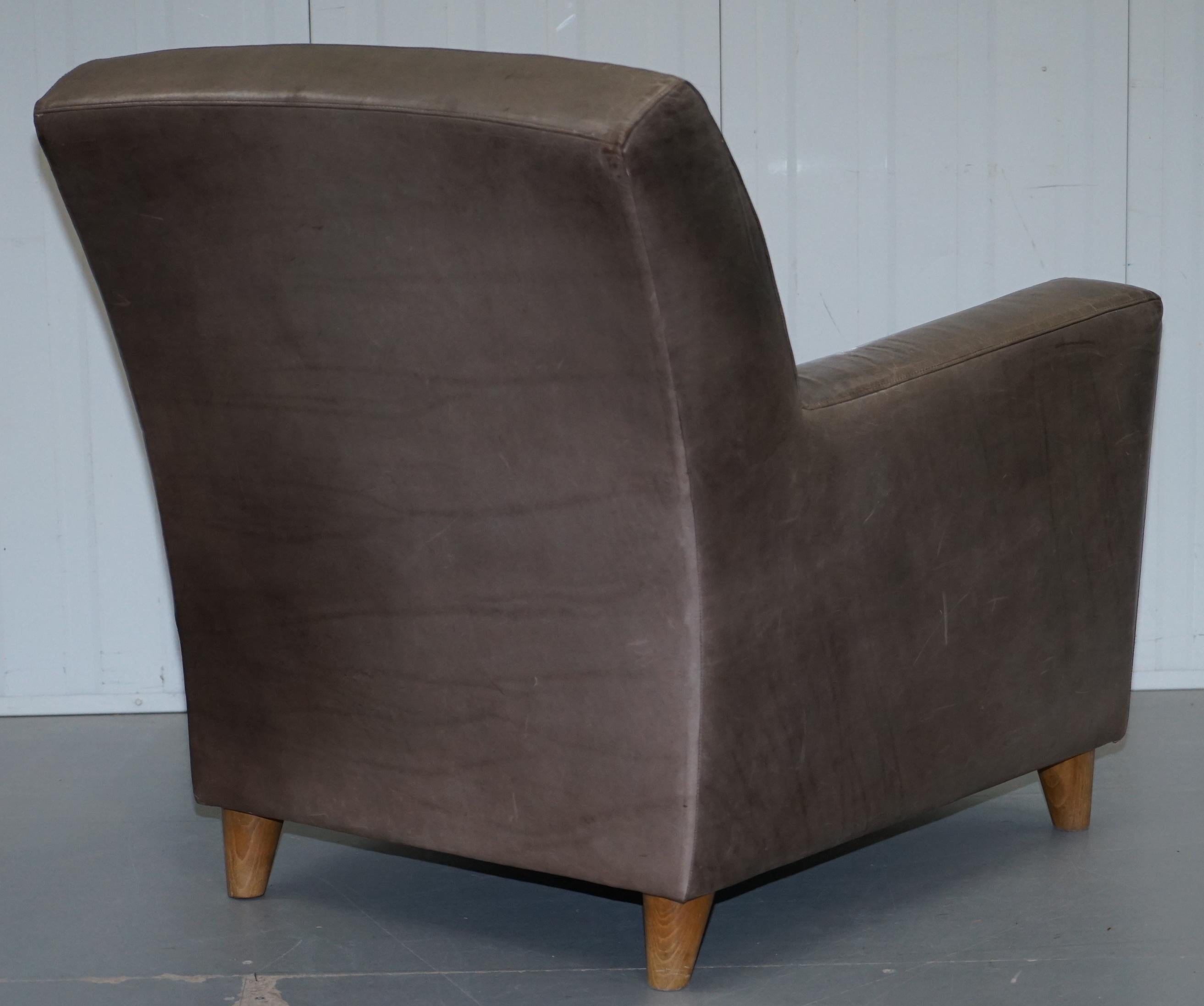 Pair of Stylish Terence Conran Italian Grey Heritage Leather Armchairs 5