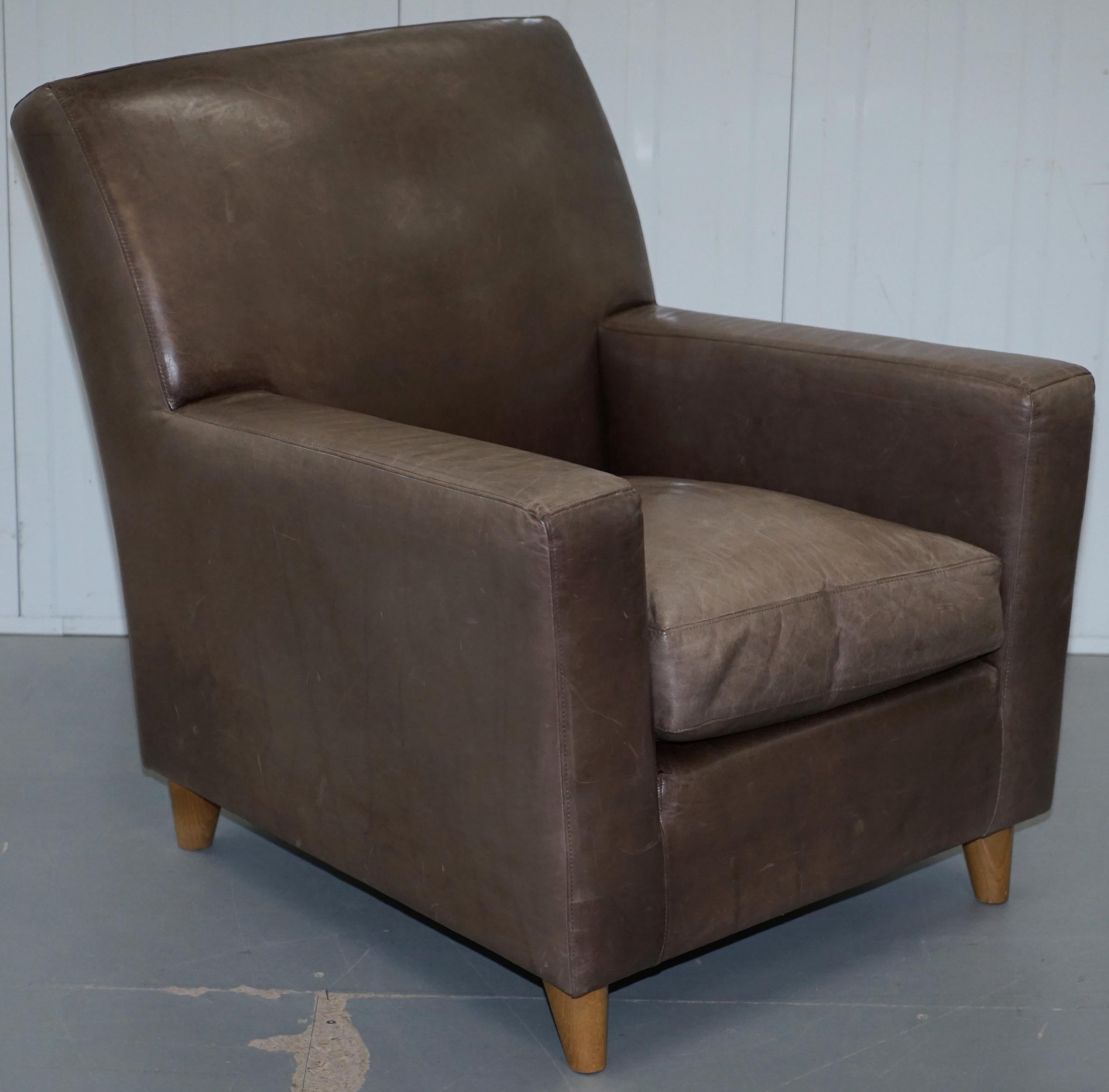 Pair of Stylish Terence Conran Italian Grey Heritage Leather Armchairs 6