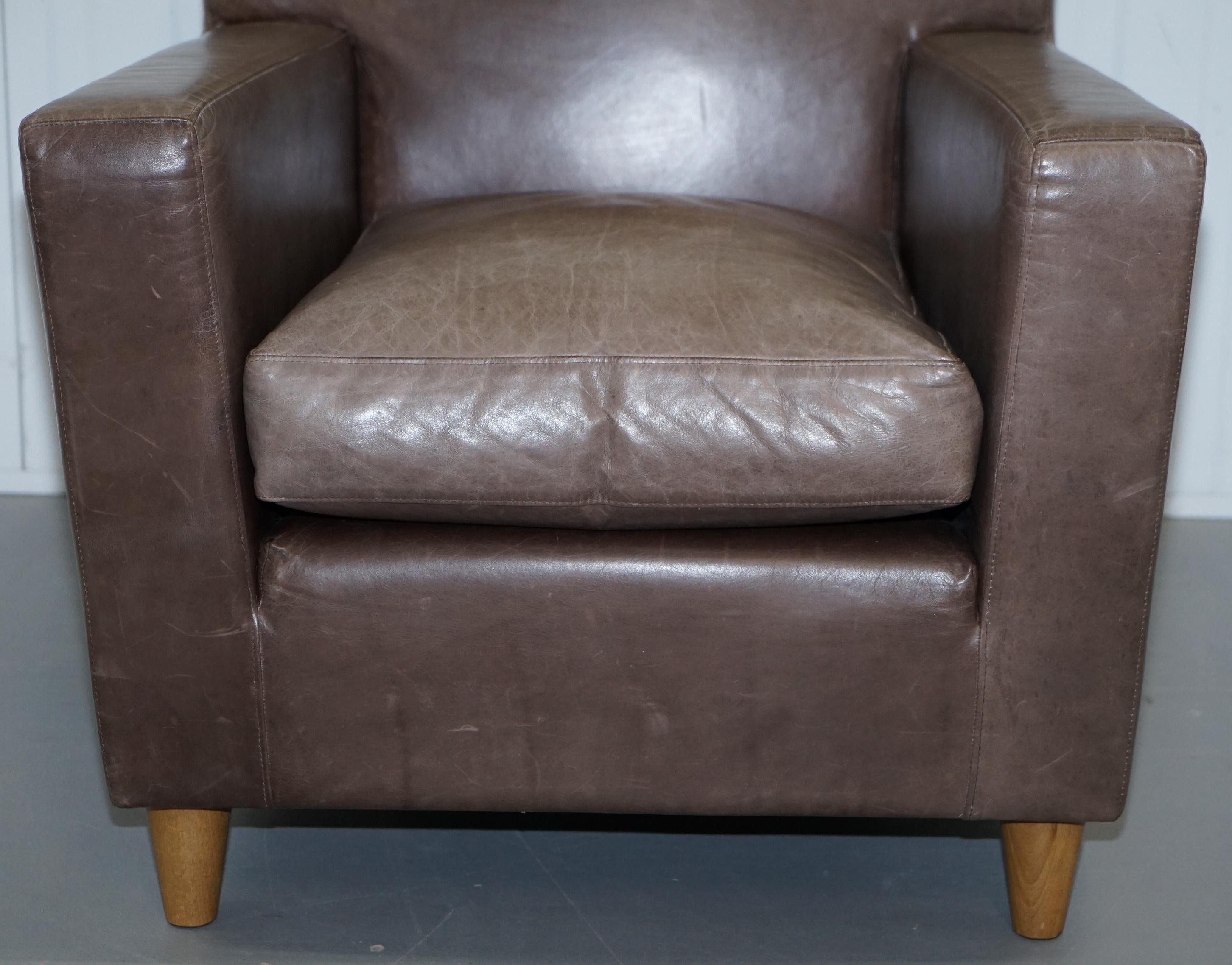 Pair of Stylish Terence Conran Italian Grey Heritage Leather Armchairs 9