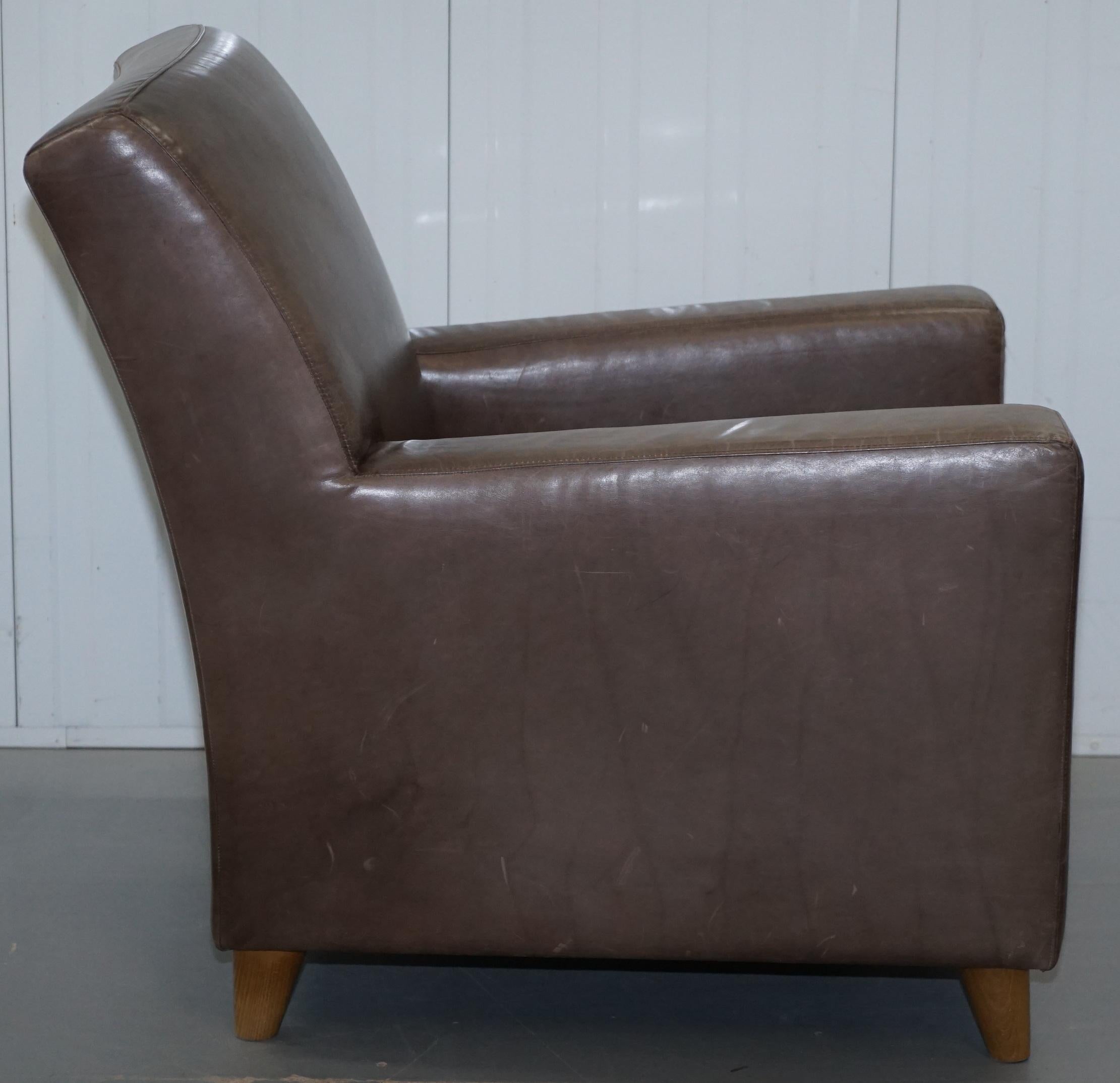 Pair of Stylish Terence Conran Italian Grey Heritage Leather Armchairs 11