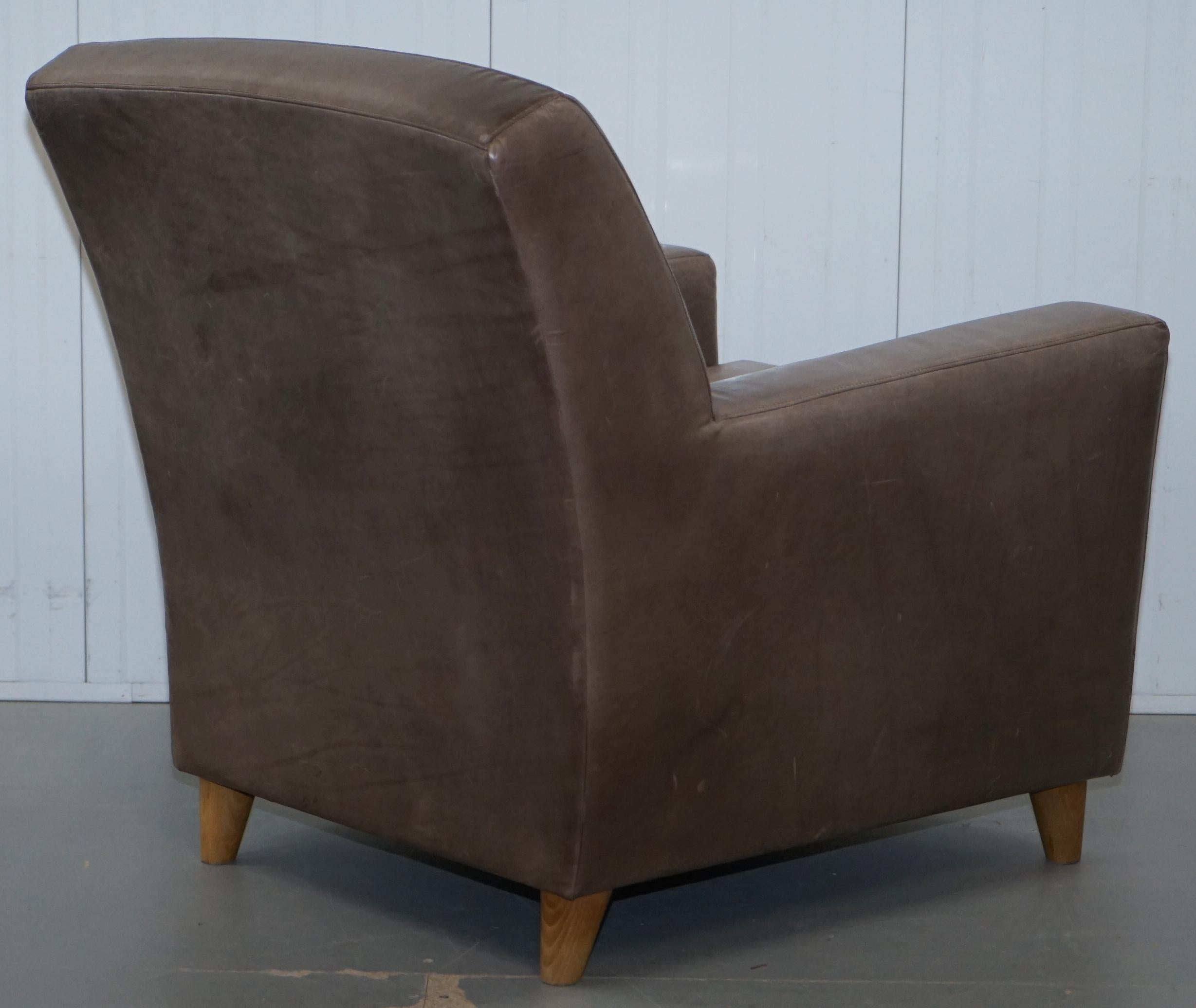 Pair of Stylish Terence Conran Italian Grey Heritage Leather Armchairs 12