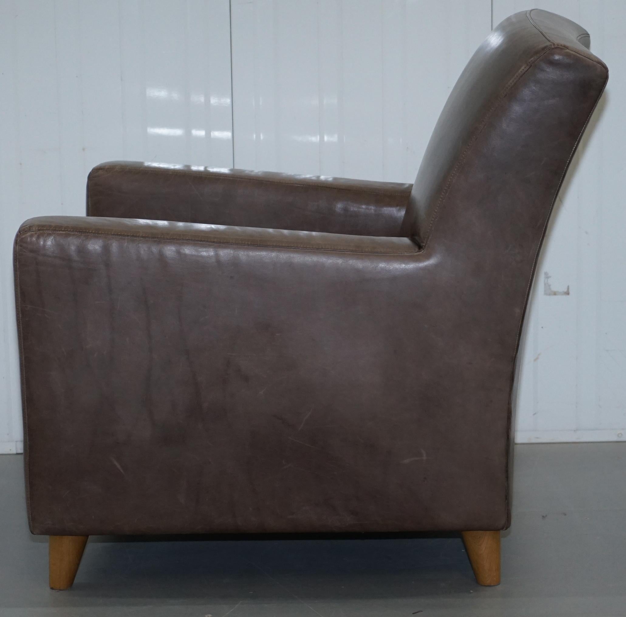 Pair of Stylish Terence Conran Italian Grey Heritage Leather Armchairs 14