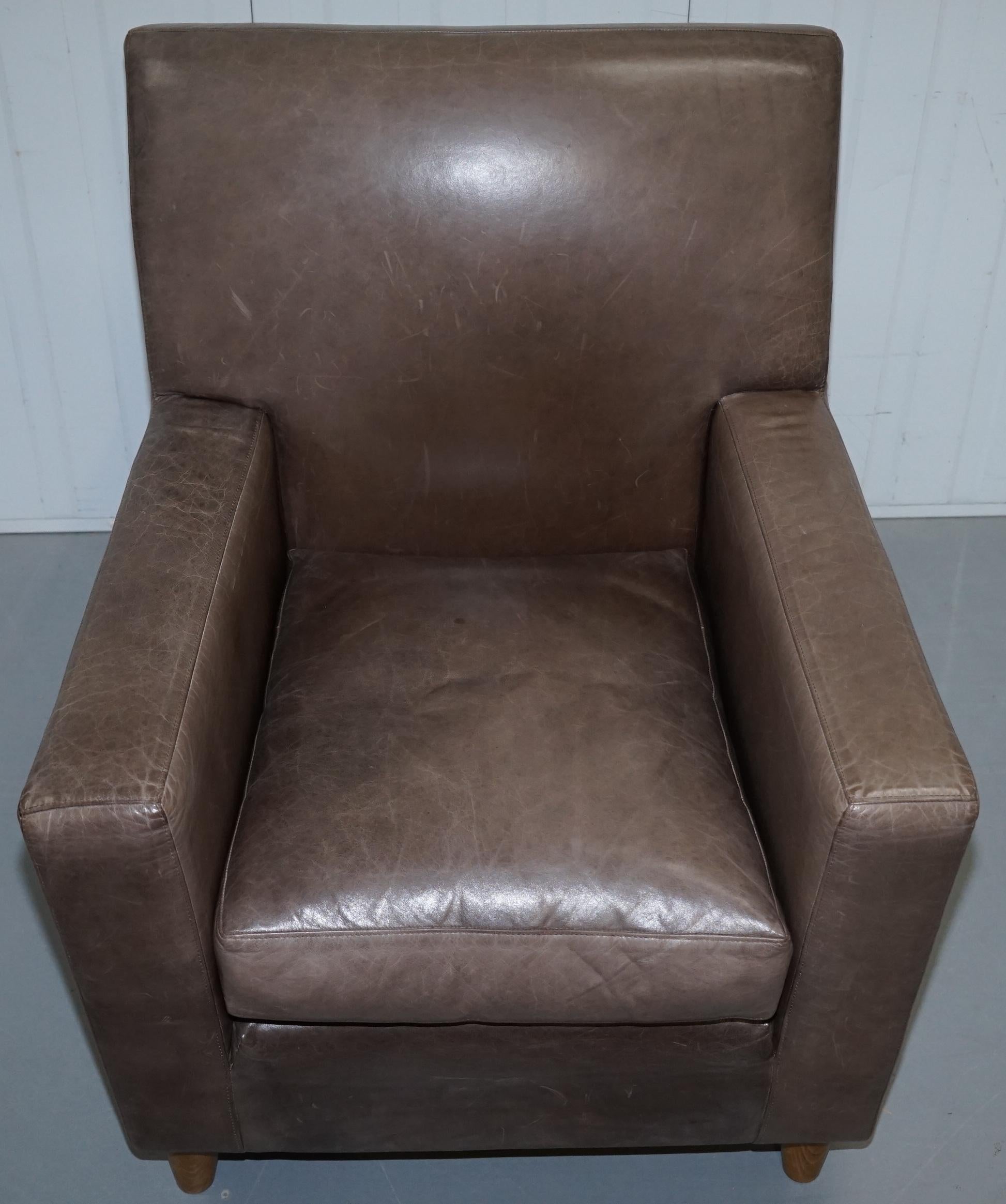 Modern Pair of Stylish Terence Conran Italian Grey Heritage Leather Armchairs