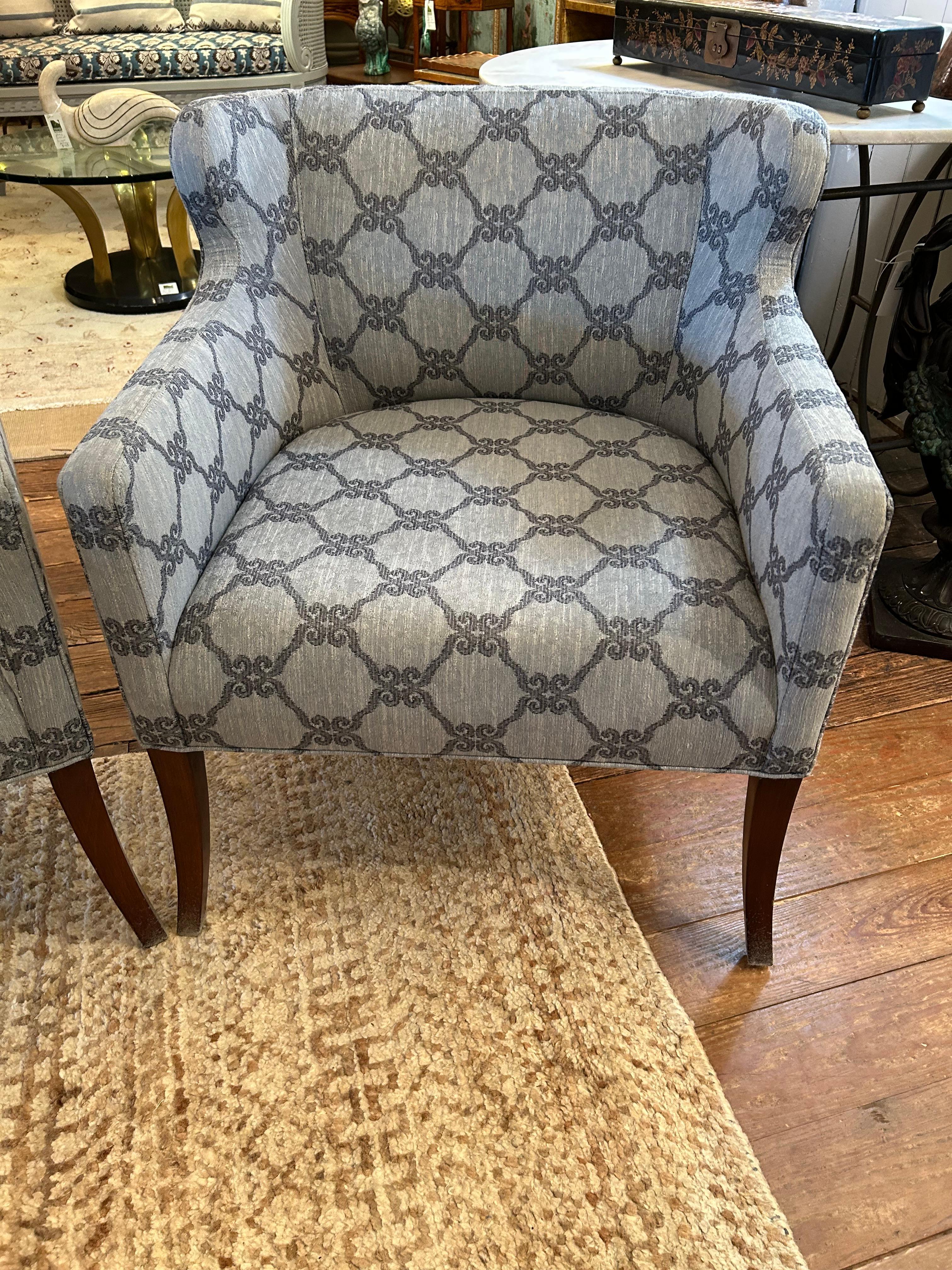 Pair of Stylish Upholstered Club Chairs with Tapered Legs In Good Condition In Hopewell, NJ