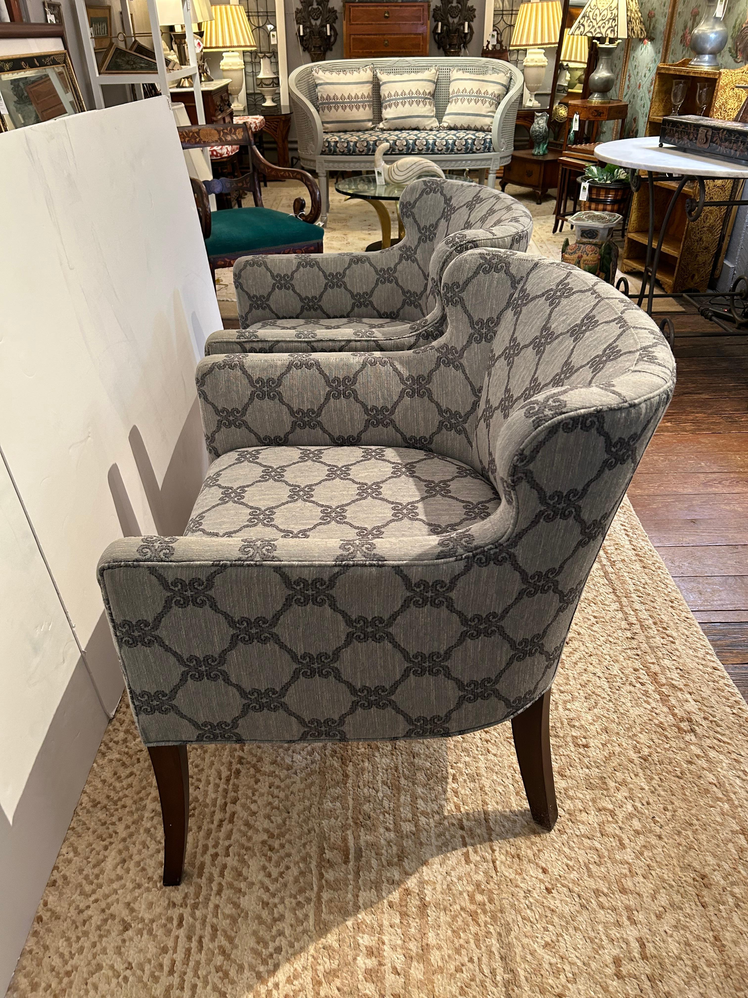 Contemporary Pair of Stylish Upholstered Club Chairs with Tapered Legs