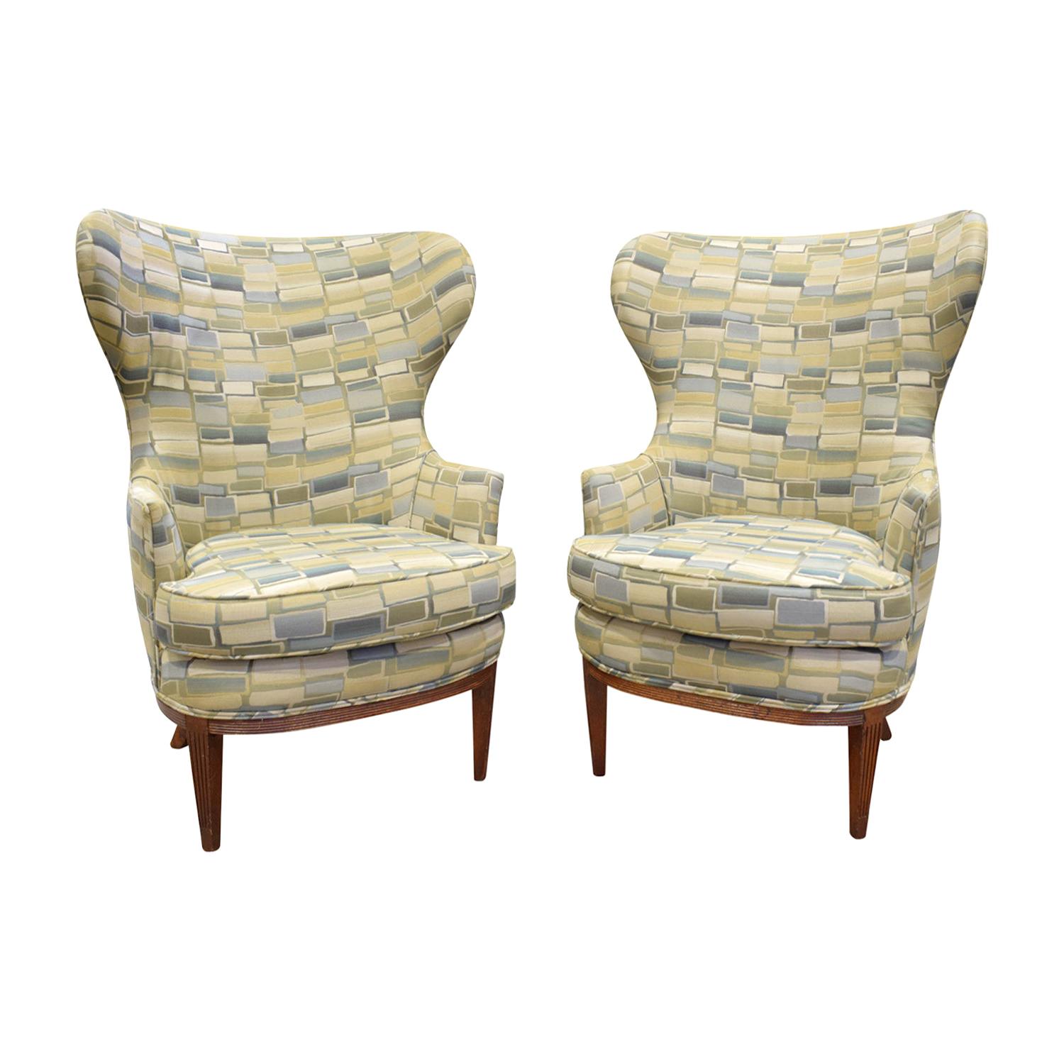 Pair of Stylish Wingback Chairs in the Style of Paolo Buffa, 1950s