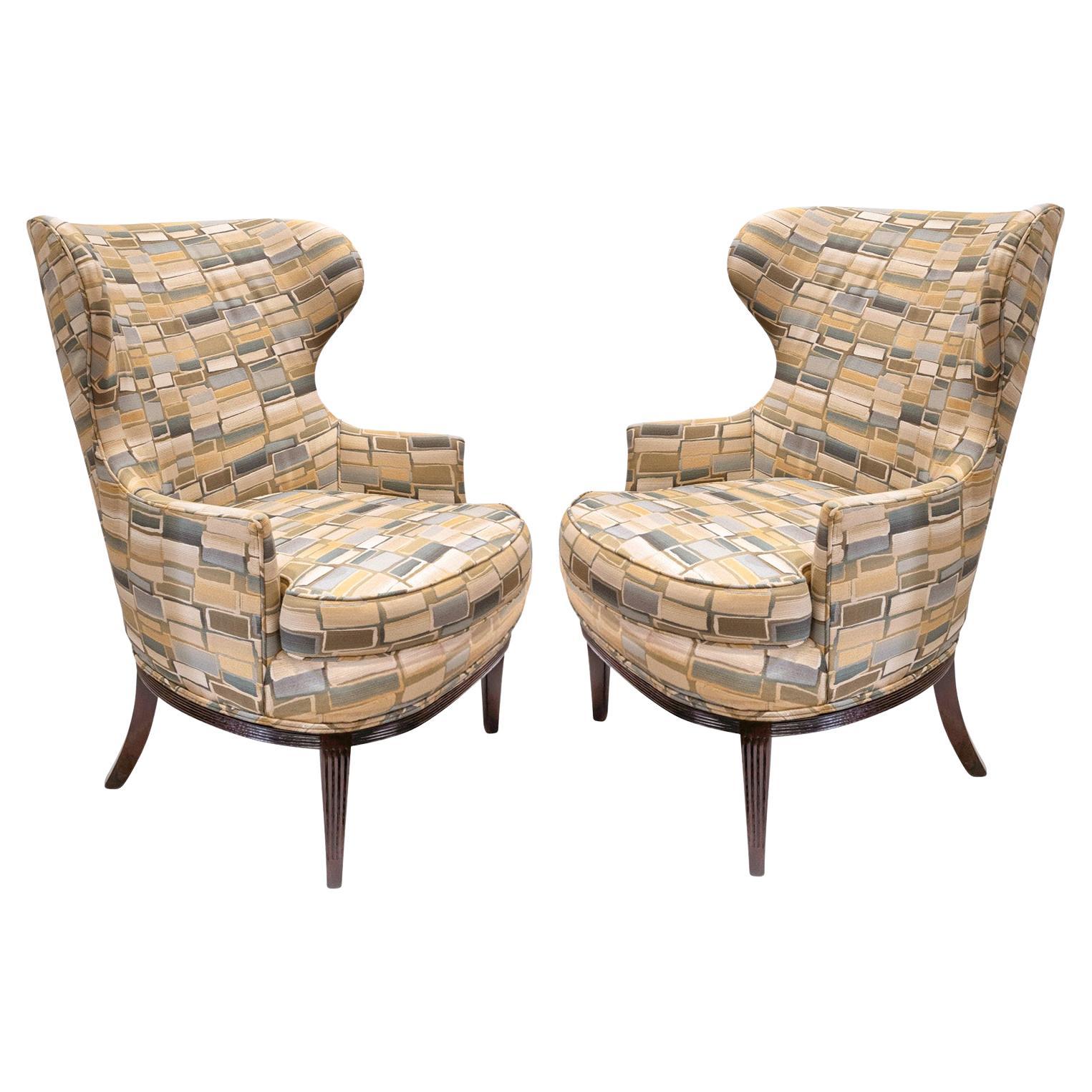 Pair Of Stylish Wingback Chairs In The Style Of Paolo Buffa 1950s For Sale