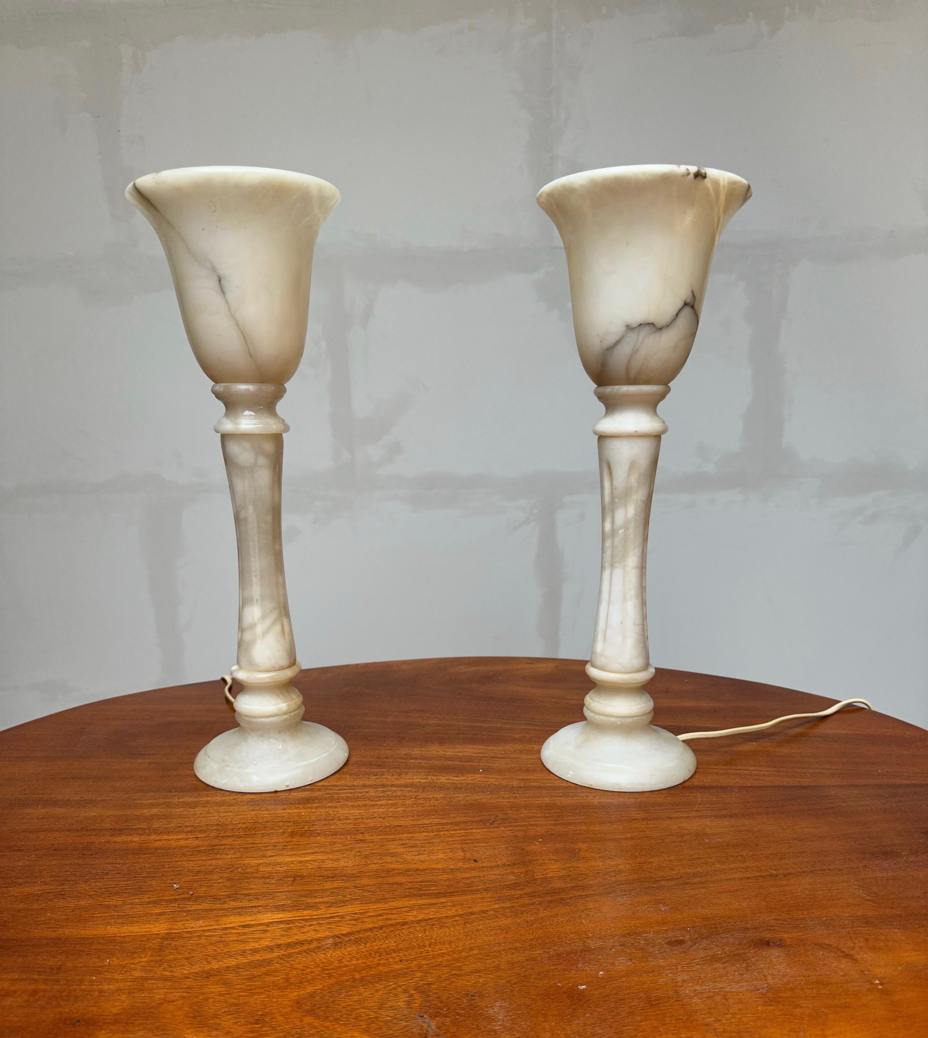 Pair of Stylishly Elongated and Midcentury Made Alabaster Table or Desk Lamps For Sale 10
