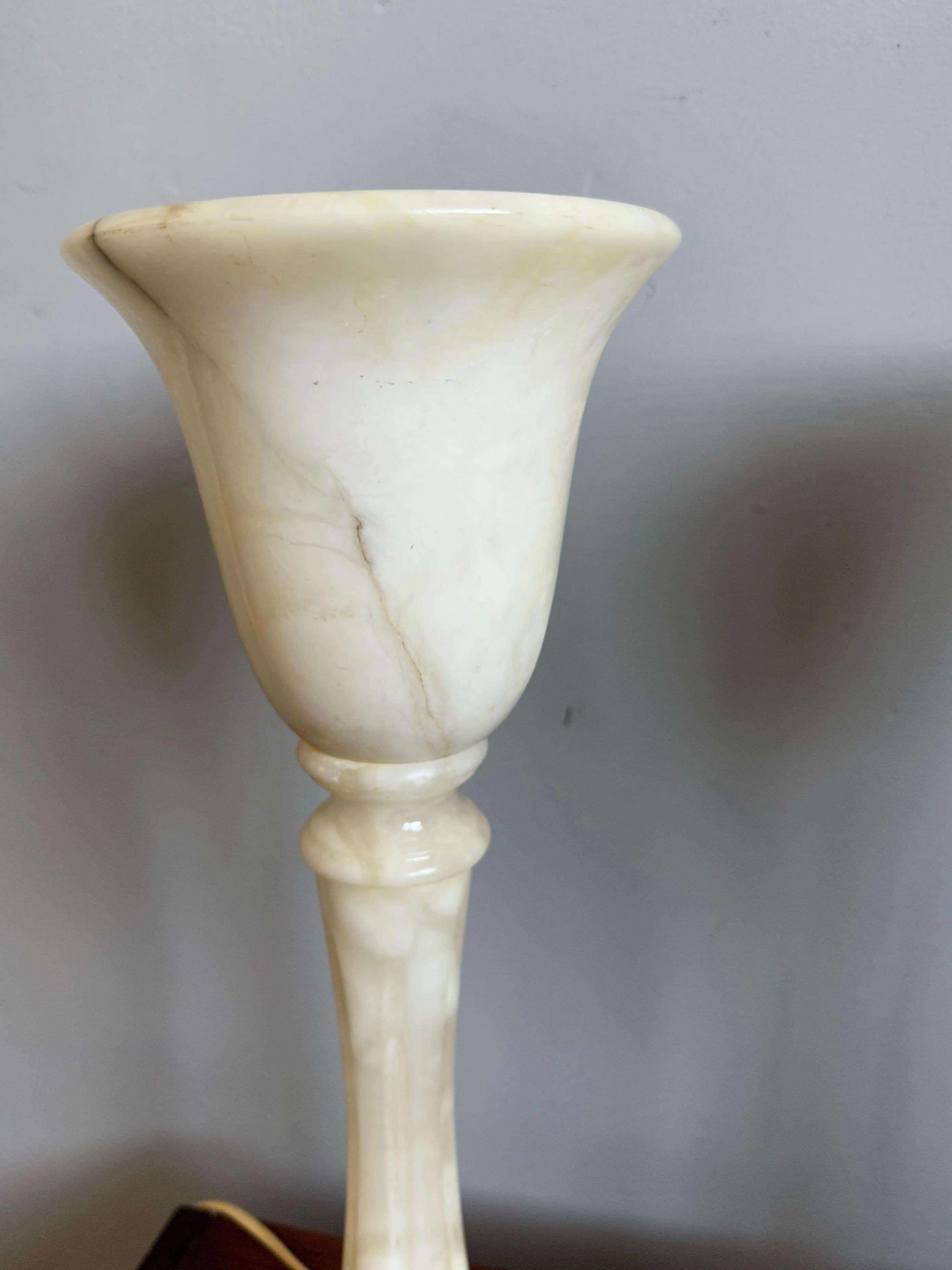 Pair of Stylishly Elongated and Midcentury Made Alabaster Table or Desk Lamps For Sale 12