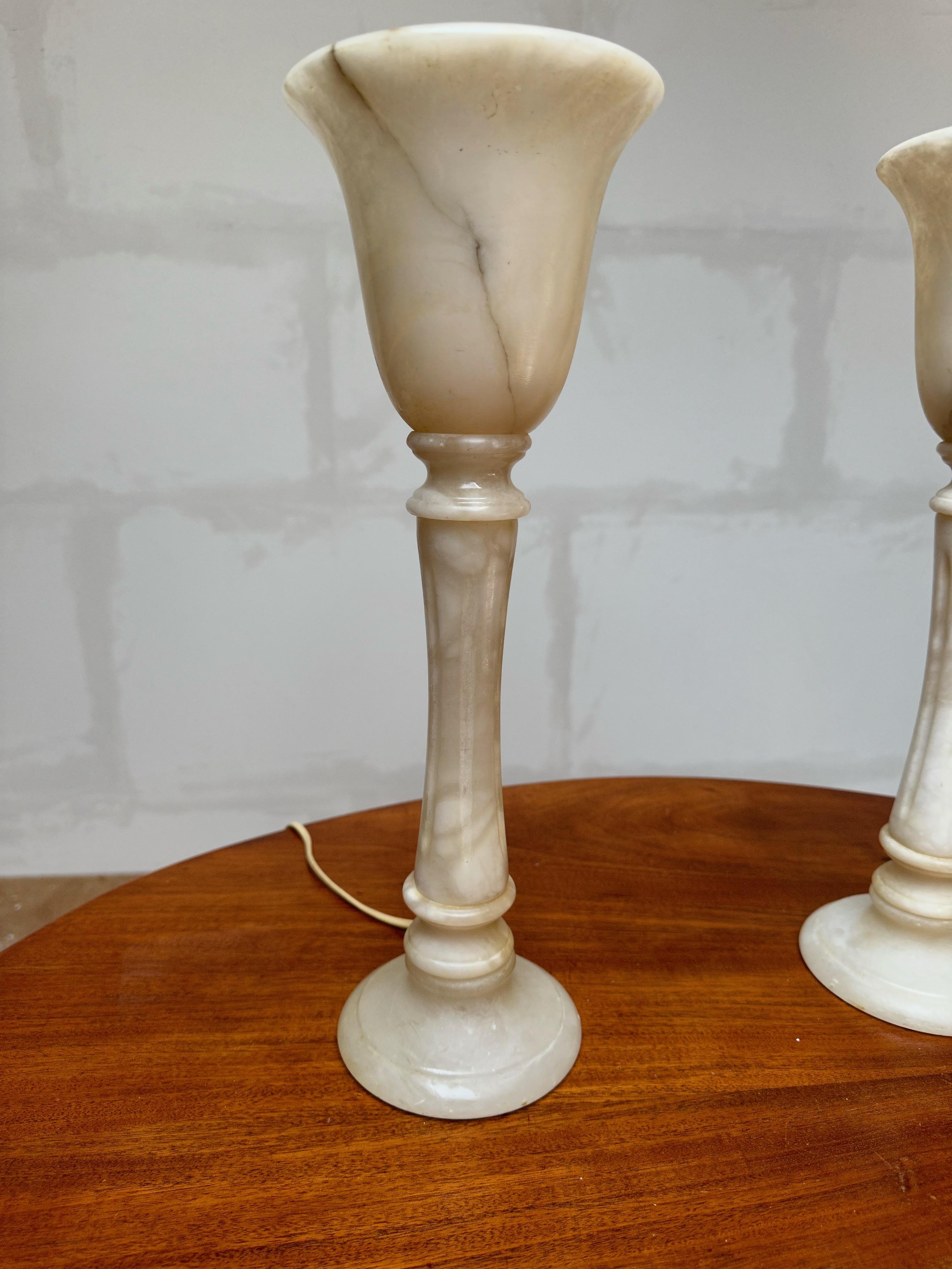 Pair of Stylishly Elongated and Midcentury Made Alabaster Table or Desk Lamps For Sale 1