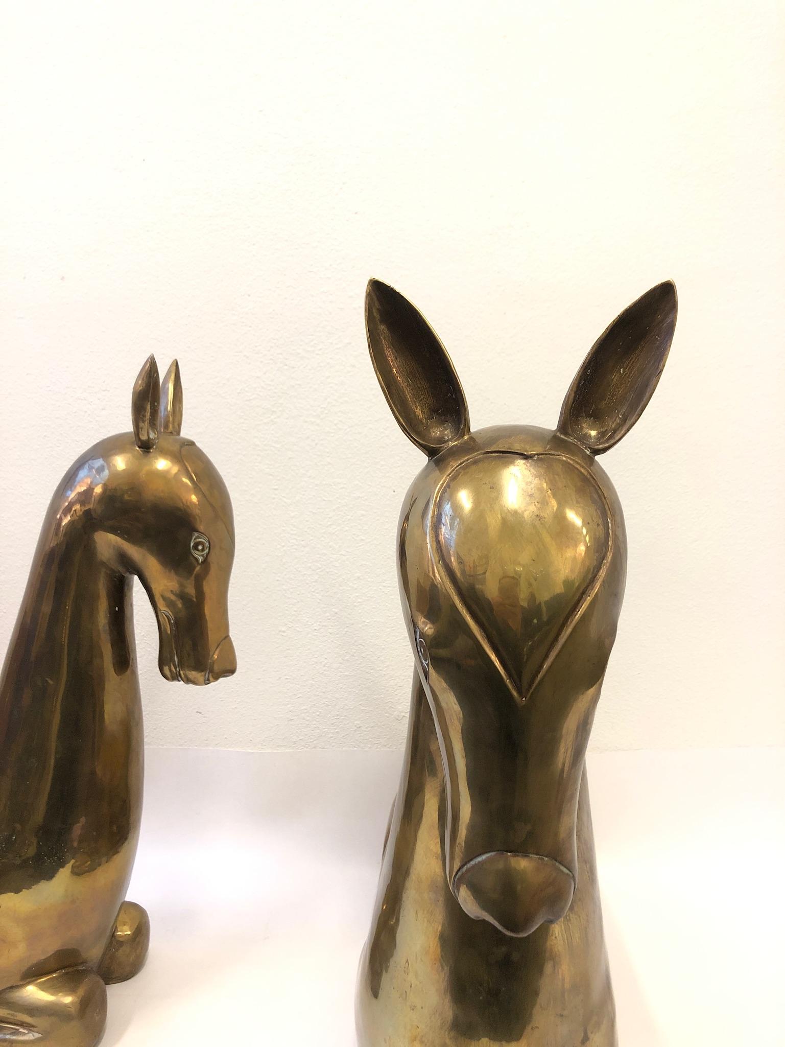 Pair of Stylized Brass Deer from the 1970s 6