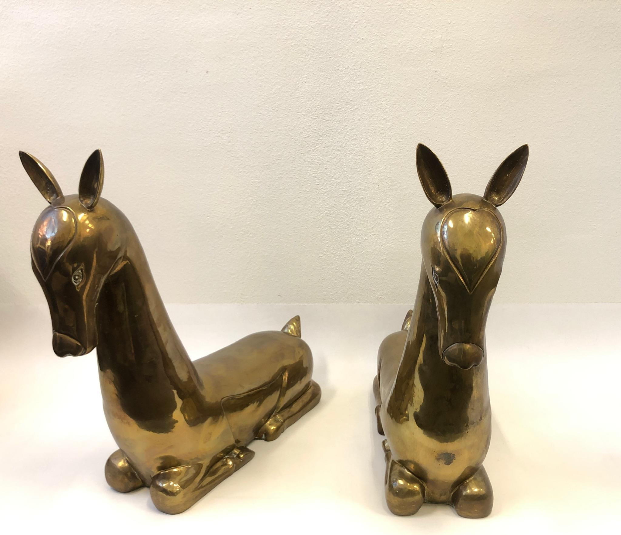 American Pair of Stylized Brass Deer from the 1970s