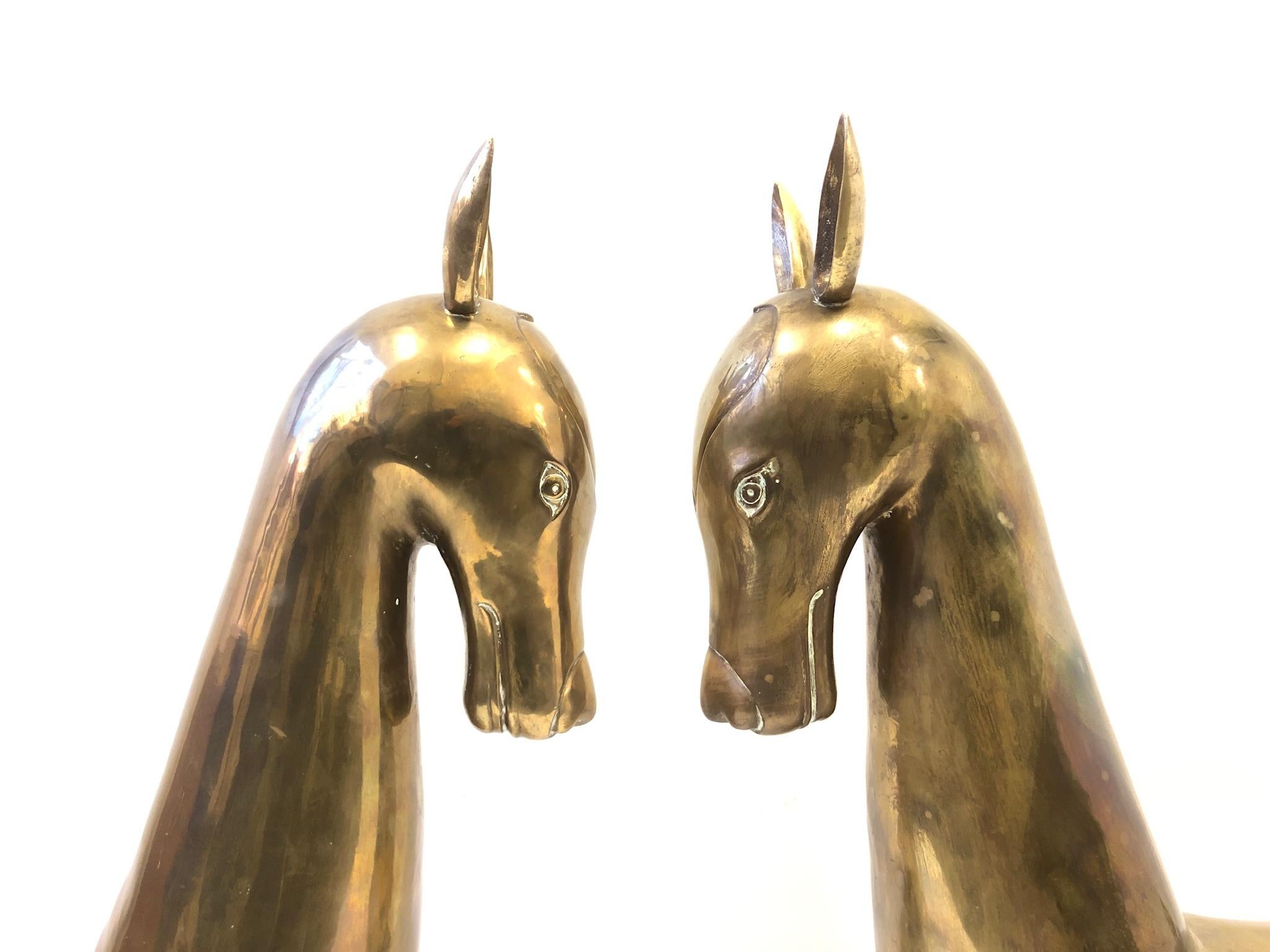 Pair of Stylized Brass Deer from the 1970s 3