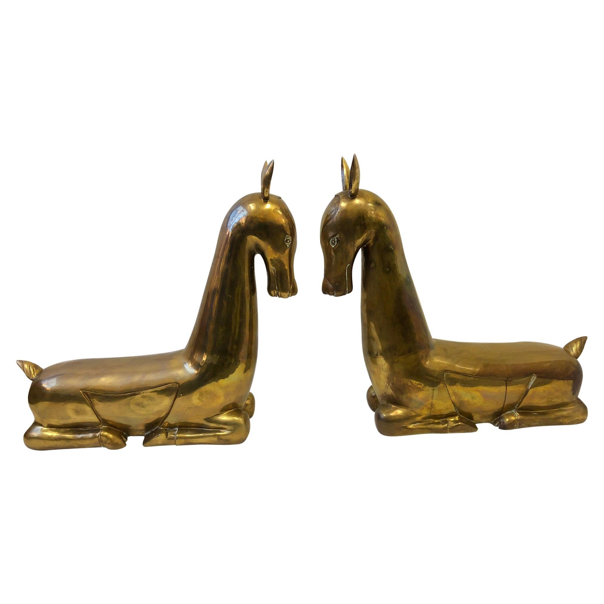 Pair of Stylized Brass Deer from the 1970s