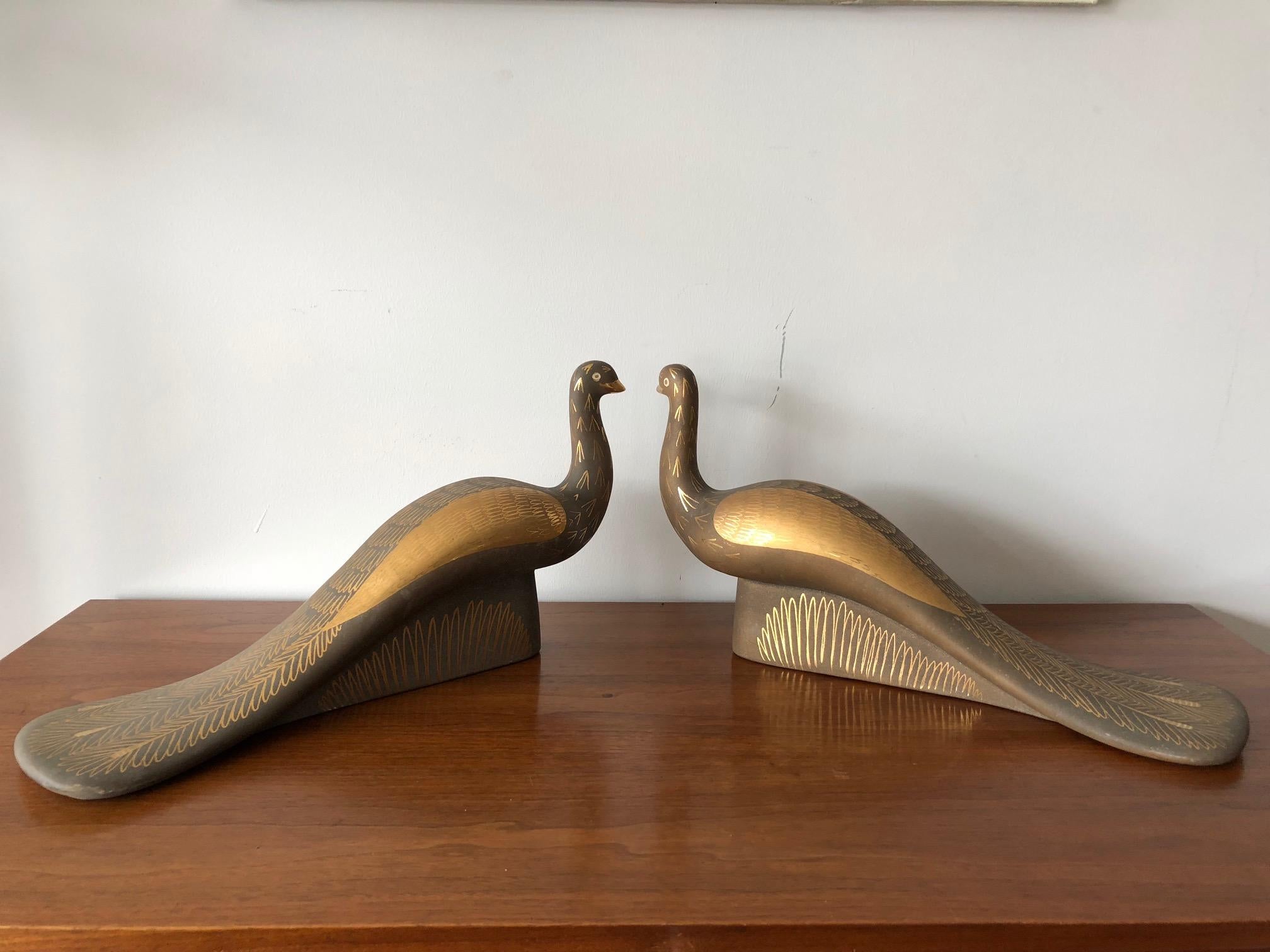 Modern Pair of Stylized Ceramic Swans by Waylande Gregory, circa 1940s For Sale