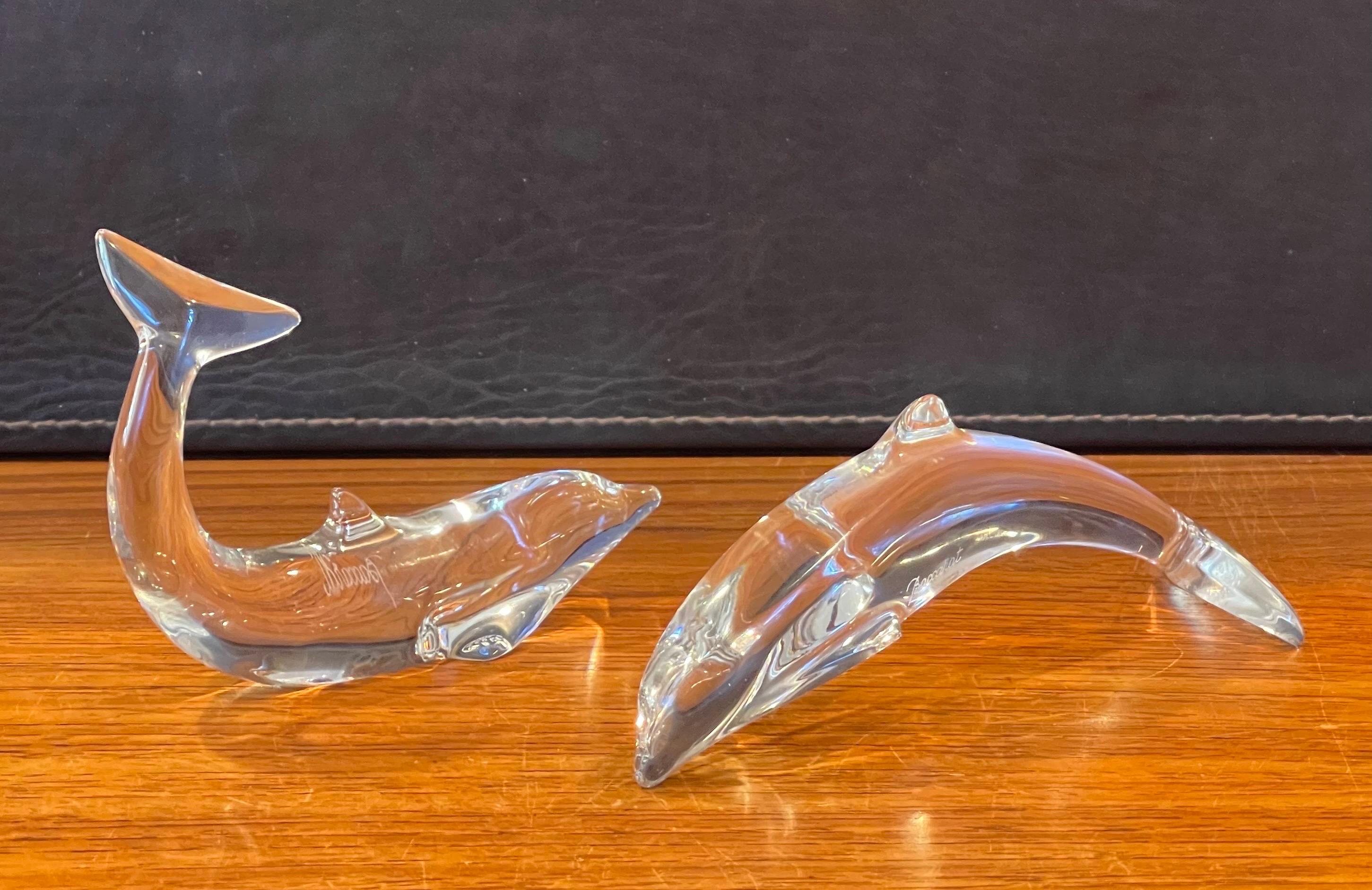 Pair of Stylized Crystal Dolphin Sculptures / Paperweights by Baccarat For Sale 3