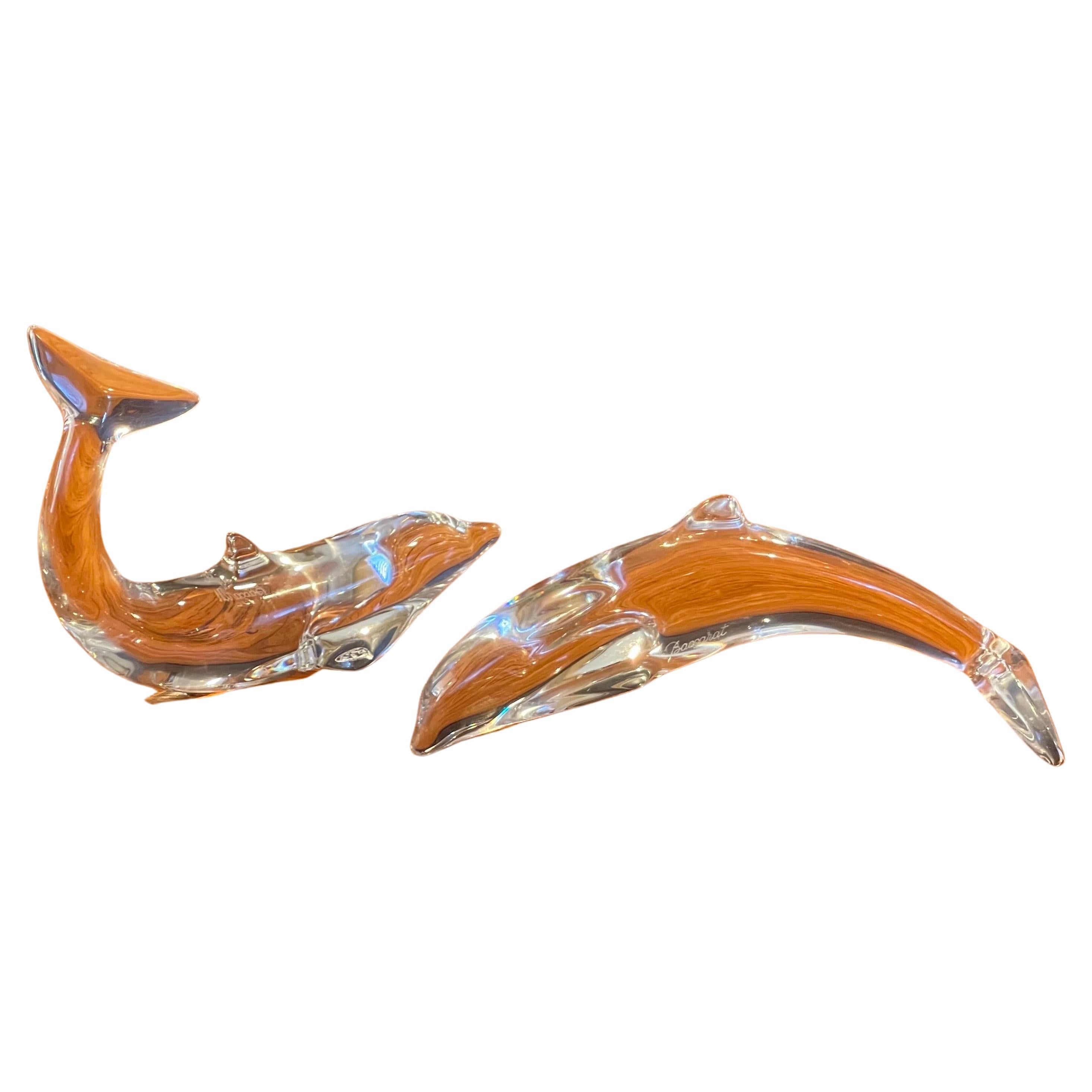 Pair of Stylized Crystal Dolphin Sculptures / Paperweights by Baccarat For Sale 4
