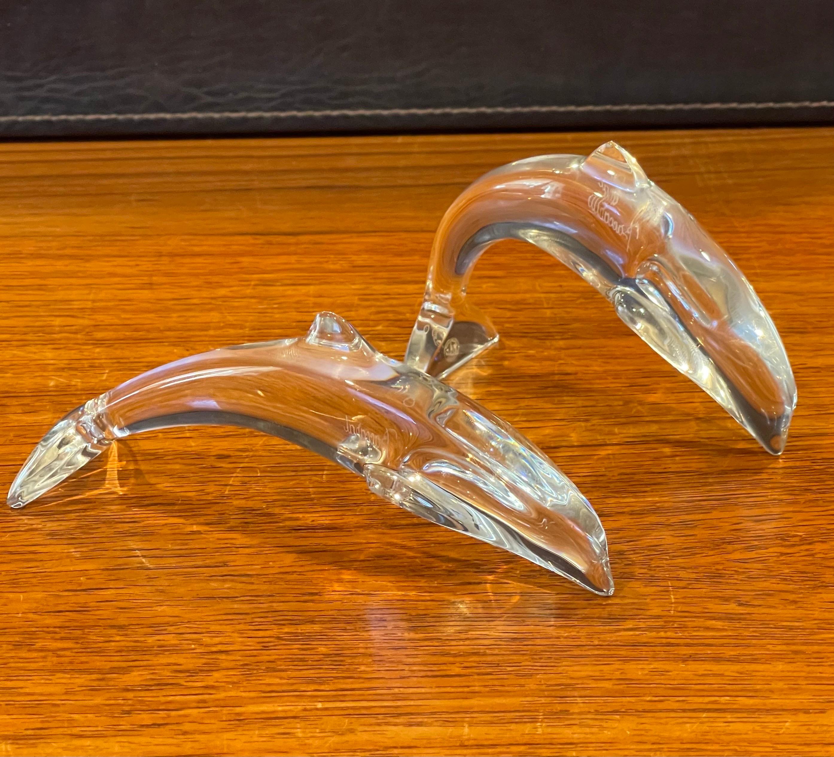 Pair of Stylized Crystal Dolphin Sculptures / Paperweights by Baccarat For Sale 8