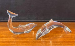Pair of Stylized Crystal Dolphin Sculptures / Paperweights by Baccarat