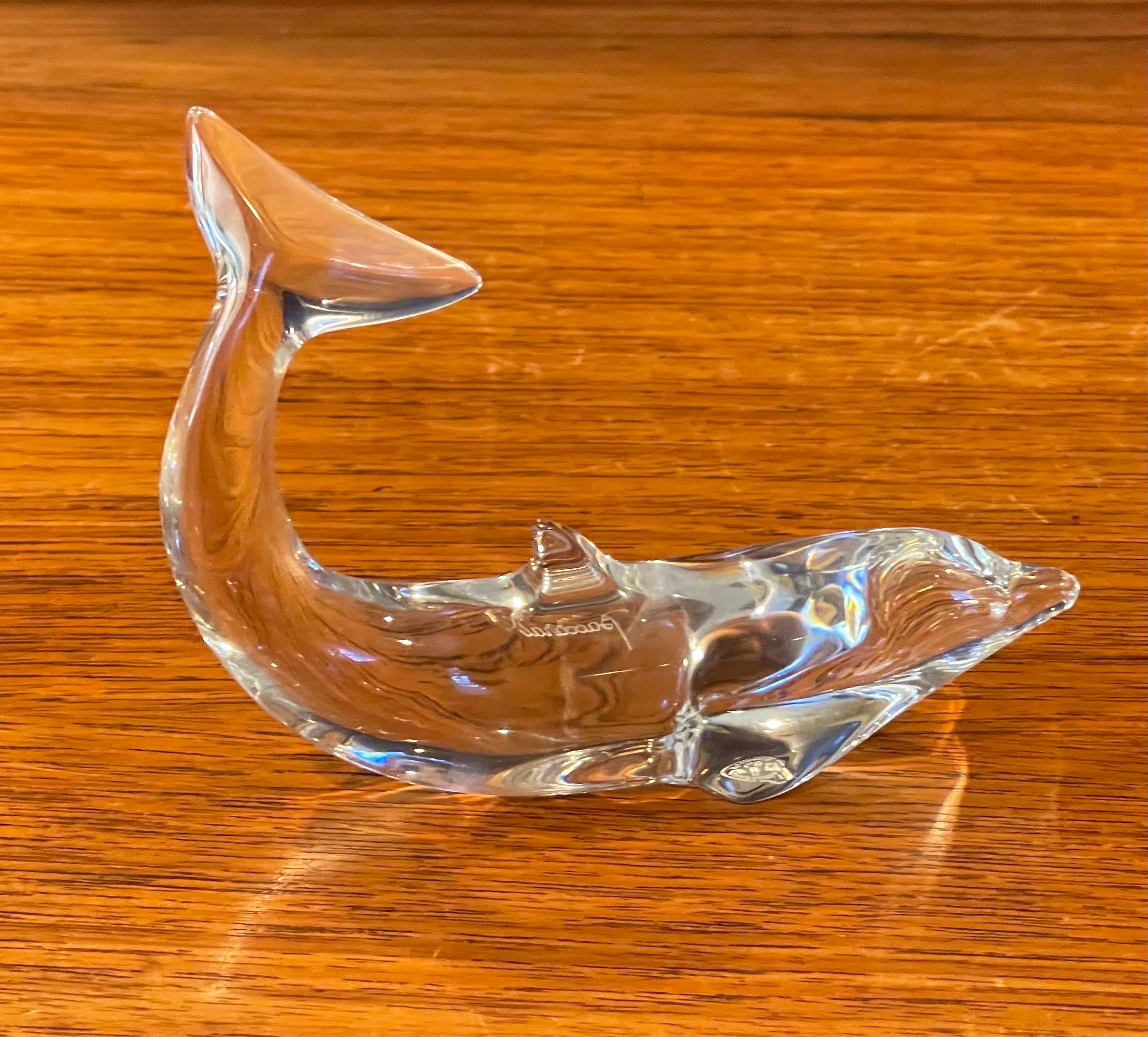 French Pair of Stylized Crystal Dolphin Sculptures / Paperweights by Baccarat For Sale