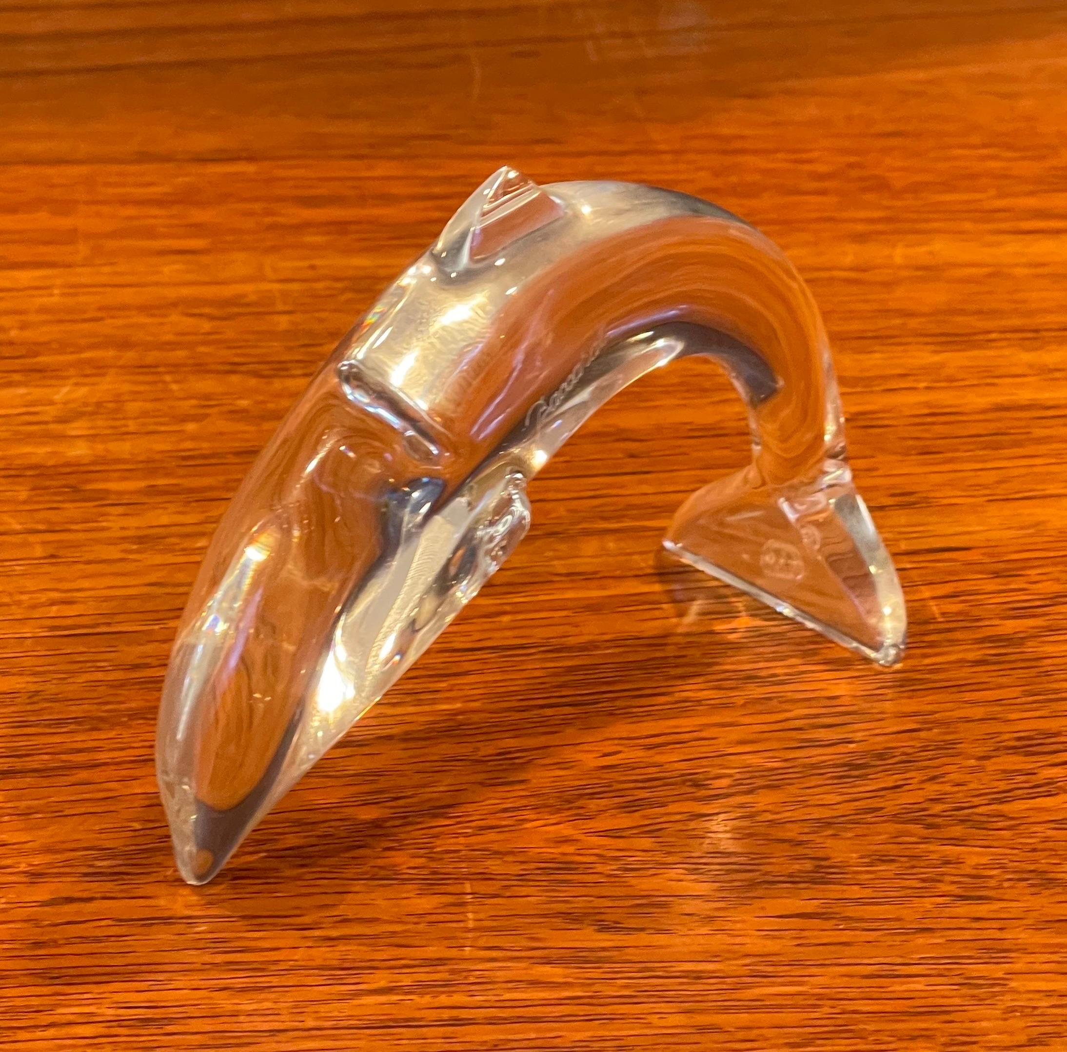 20th Century Pair of Stylized Crystal Dolphin Sculptures / Paperweights by Baccarat For Sale