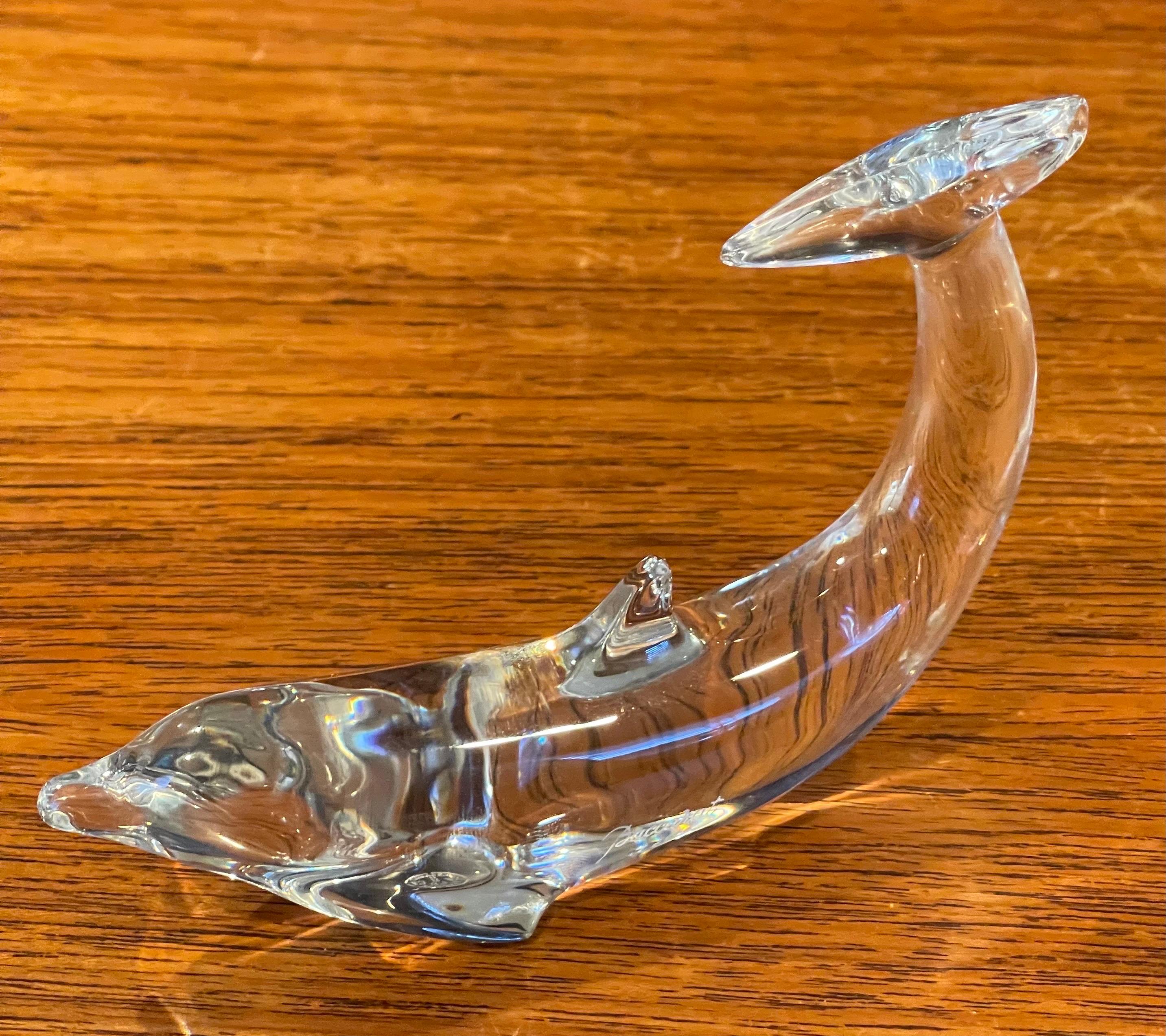 20th Century Pair of Stylized Crystal Dolphin Sculptures / Paperweights by Baccarat For Sale