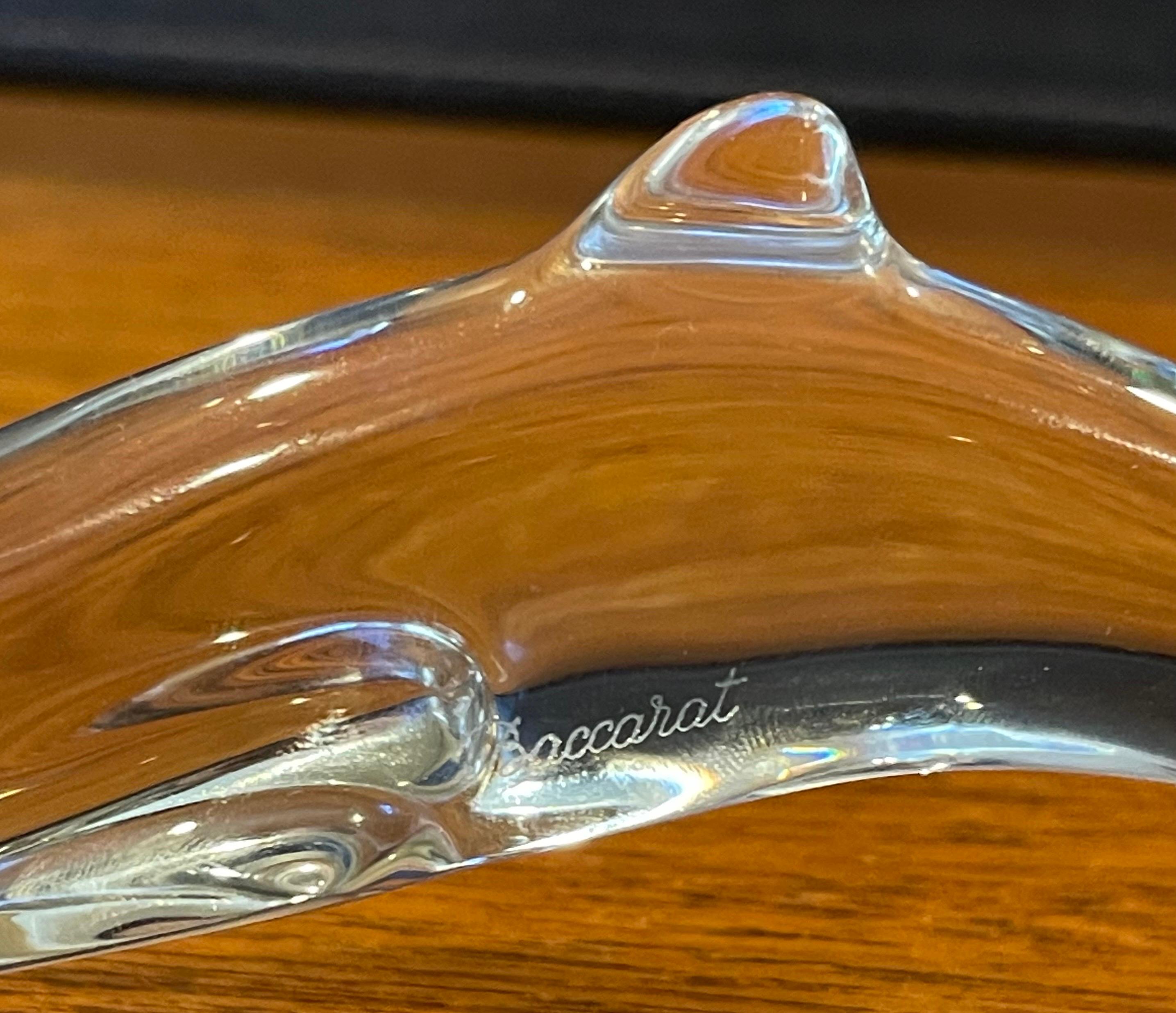 Pair of Stylized Crystal Dolphin Sculptures / Paperweights by Baccarat For Sale 2