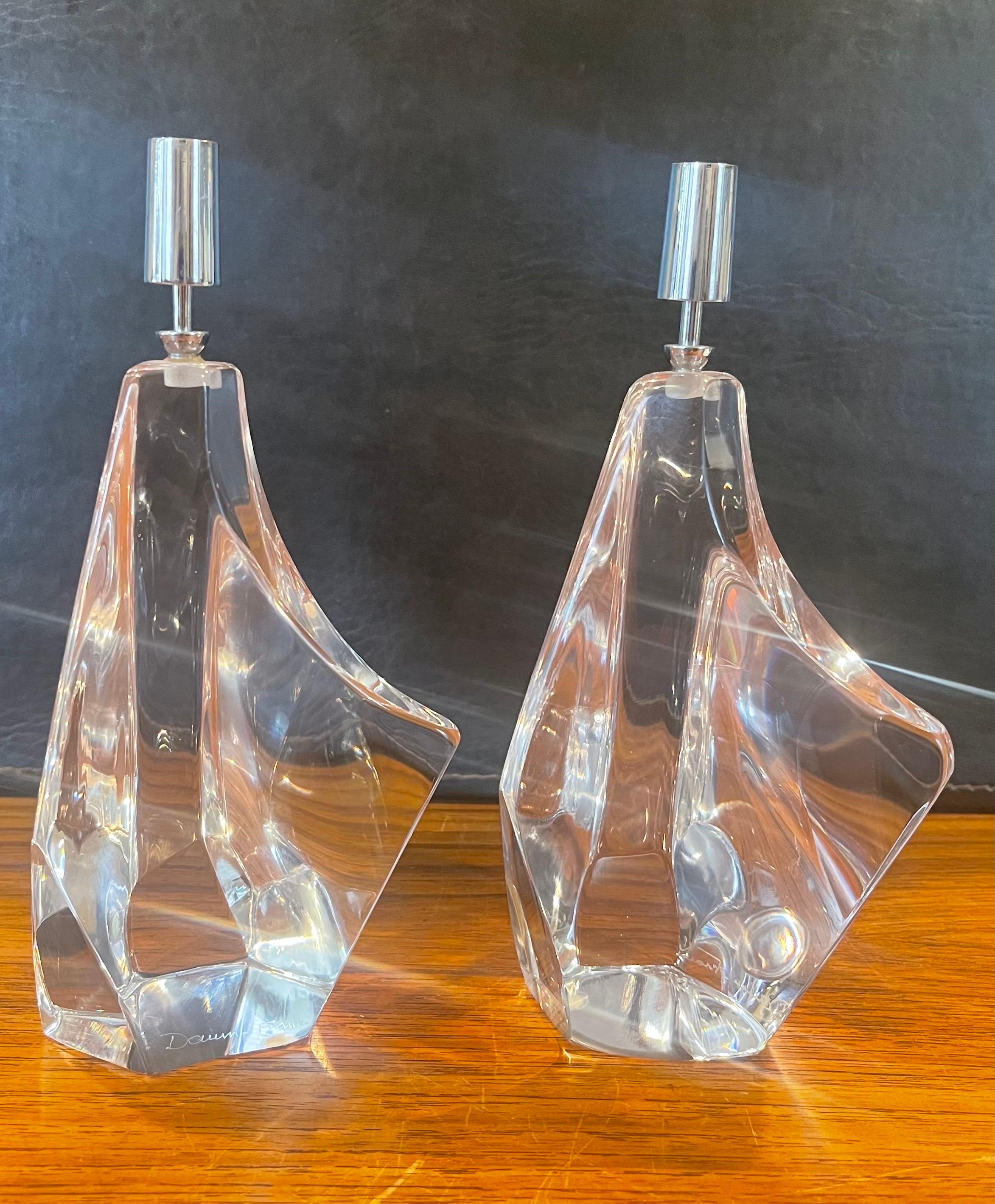 Pair of Stylized Crystal Iceberg Candlesticks by Daum of France For Sale 4