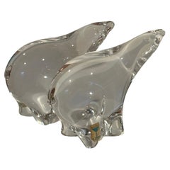 Pair of Stylized Crystal Polar Bear Sculptures / Paperweights by Maleras