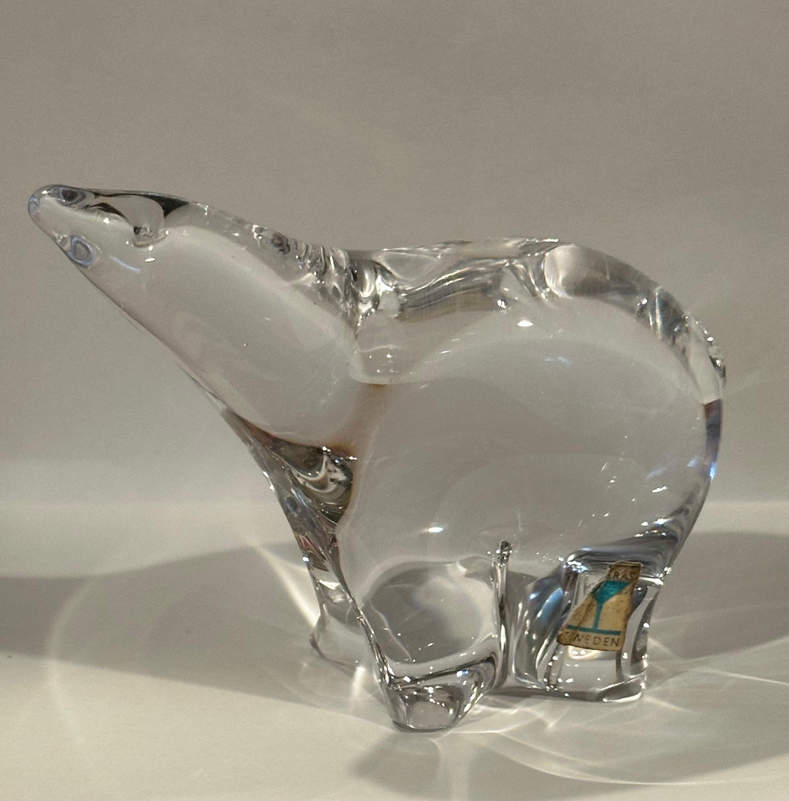 Pareja de Esculturas / Pisapapeles de Oso Polar de Cristal Estilizado de Maleras siglo XX en venta