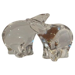 Pair of Stylized Crystal Polar Bear Sculptures / Paperweights by Maleras