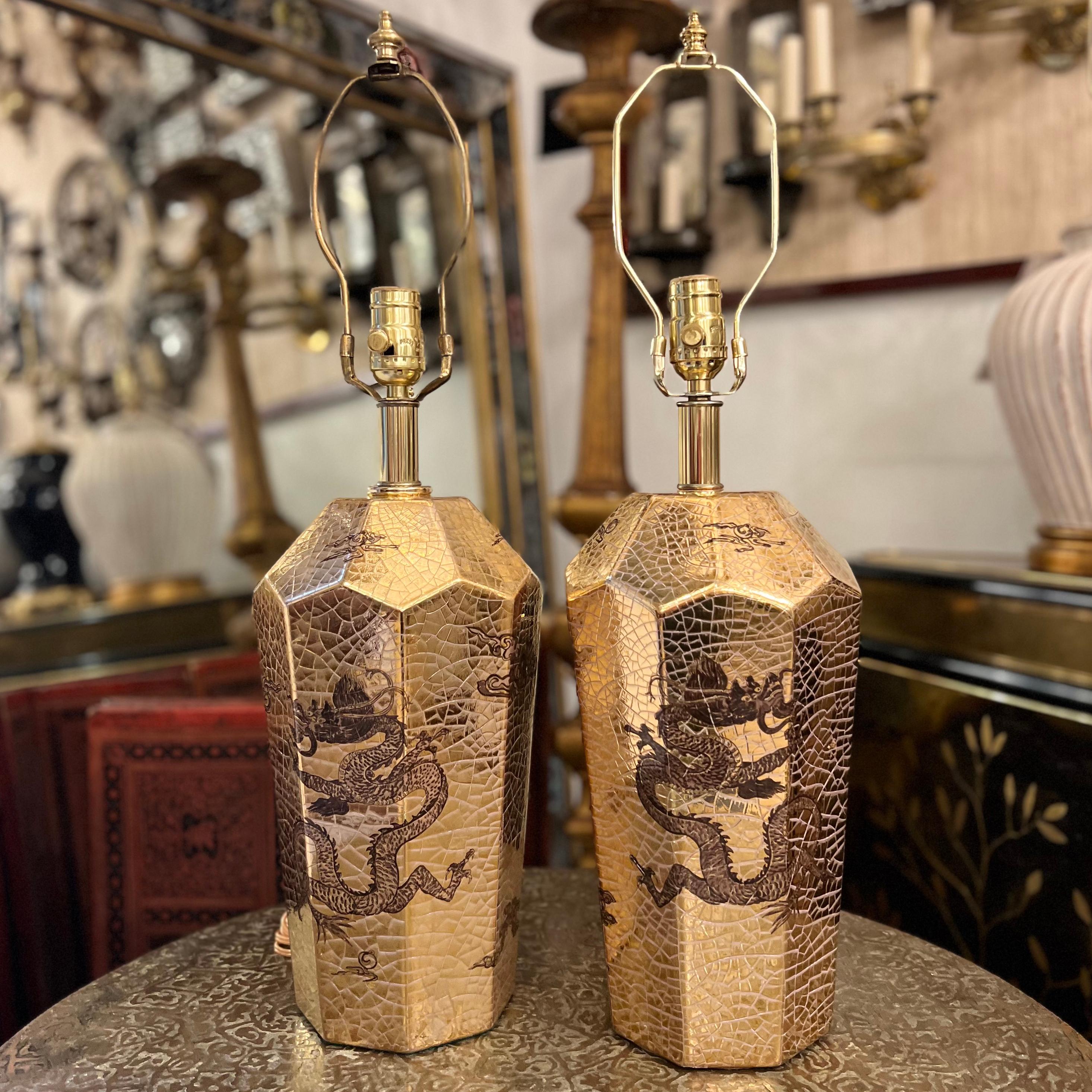 Mid-20th Century Pair of Stylized Dragon Lamps For Sale