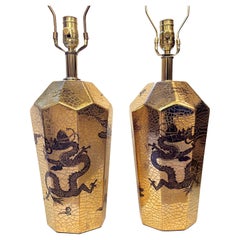Retro Pair of Stylized Dragon Lamps