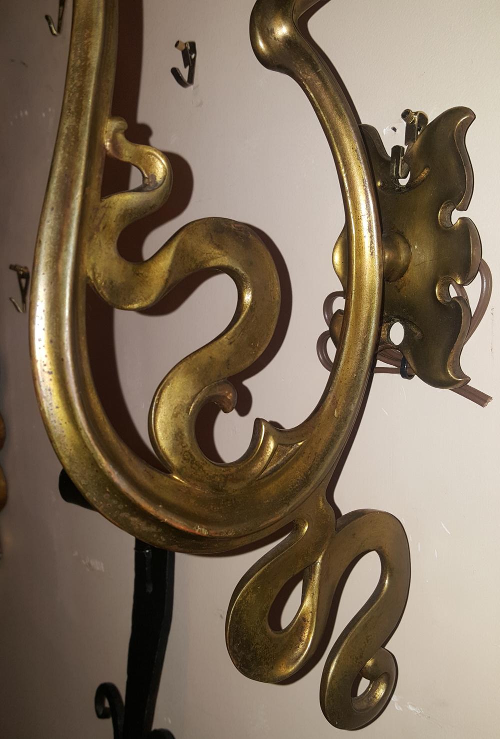 American Pair of Art Nouveau Bronze Sconces For Sale