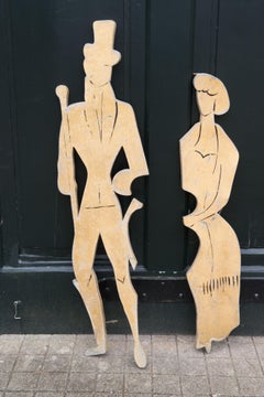 Pair of 1950s Metal Figures, Wall-Mounted Sculpture, France, 43.5 in