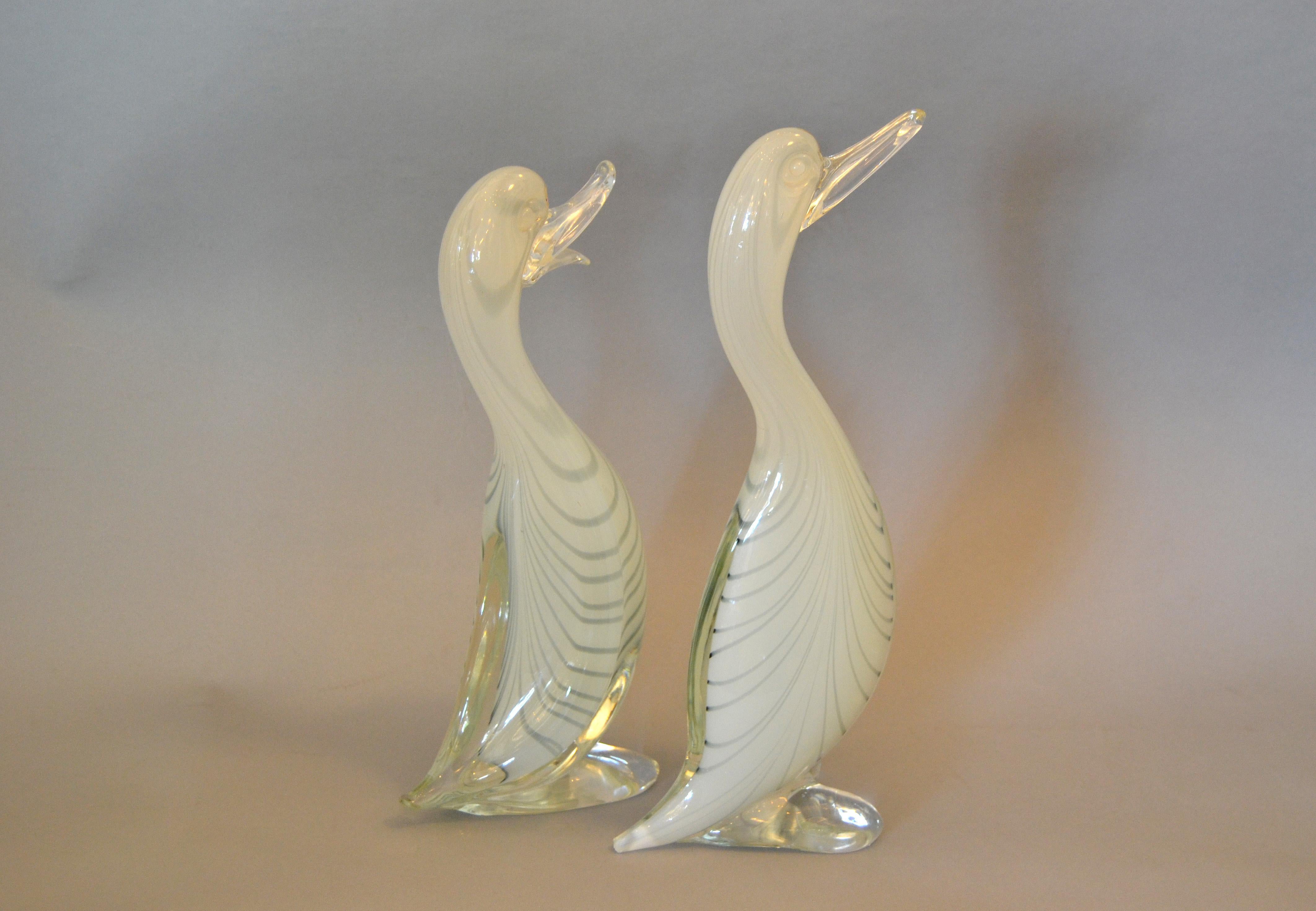 Pair of Stylized Murano Art Glass Ducks Attributed to Archimede Seguso Italy 2