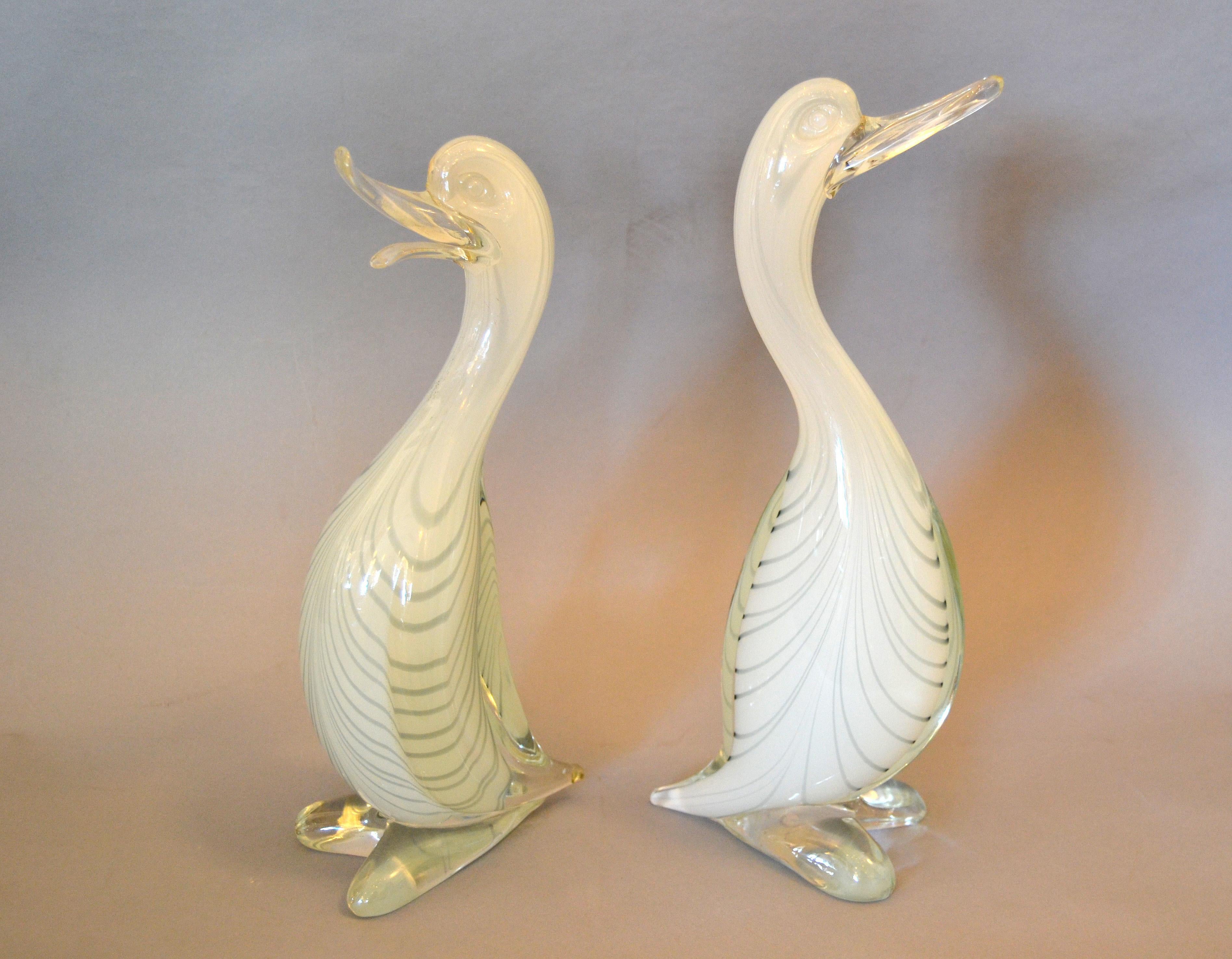 Pair of Stylized Murano Art Glass Ducks Attributed to Archimede Seguso Italy 5