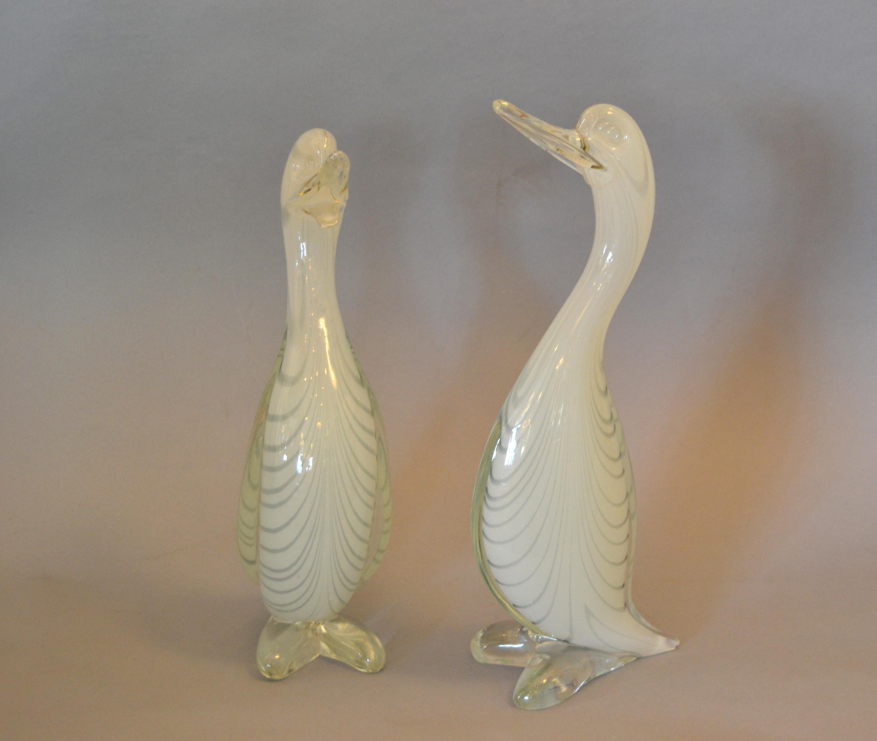 Italian Pair of Stylized Murano Art Glass Ducks Attributed to Archimede Seguso Italy