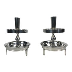 Retro Pair of Stylized Tiered Silver plated Candleholders by Tommi Parzinger