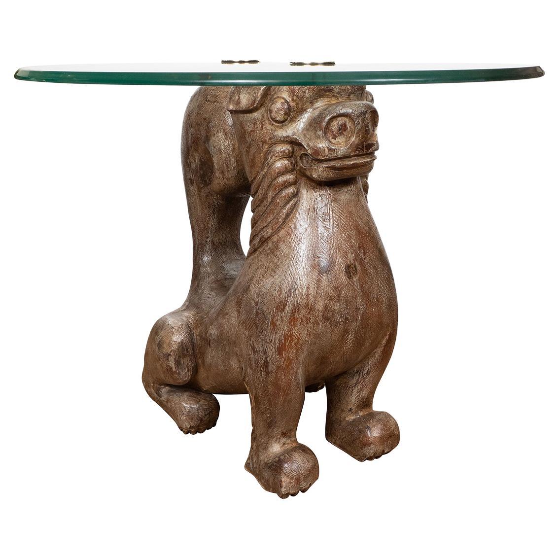 Pair of Stylized Wood Carved Dog Side Tables For Sale